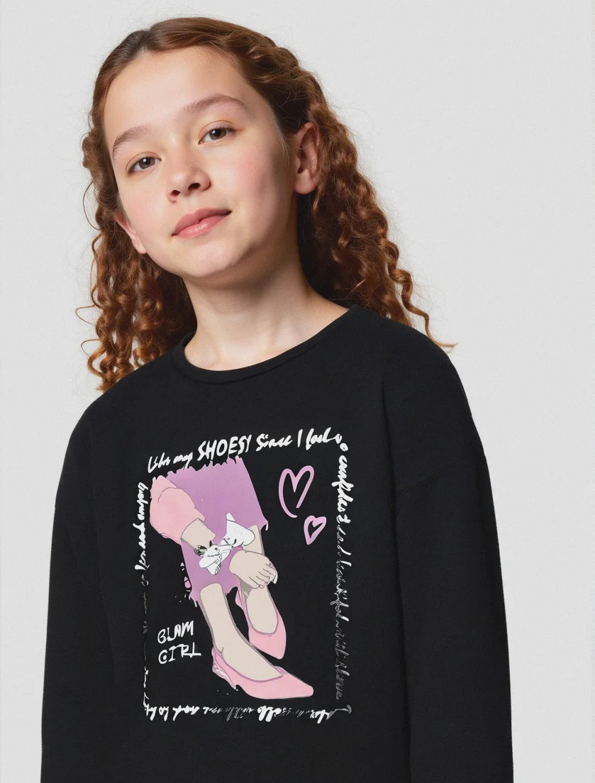 Maglia manica lunga in cotone. - Nero