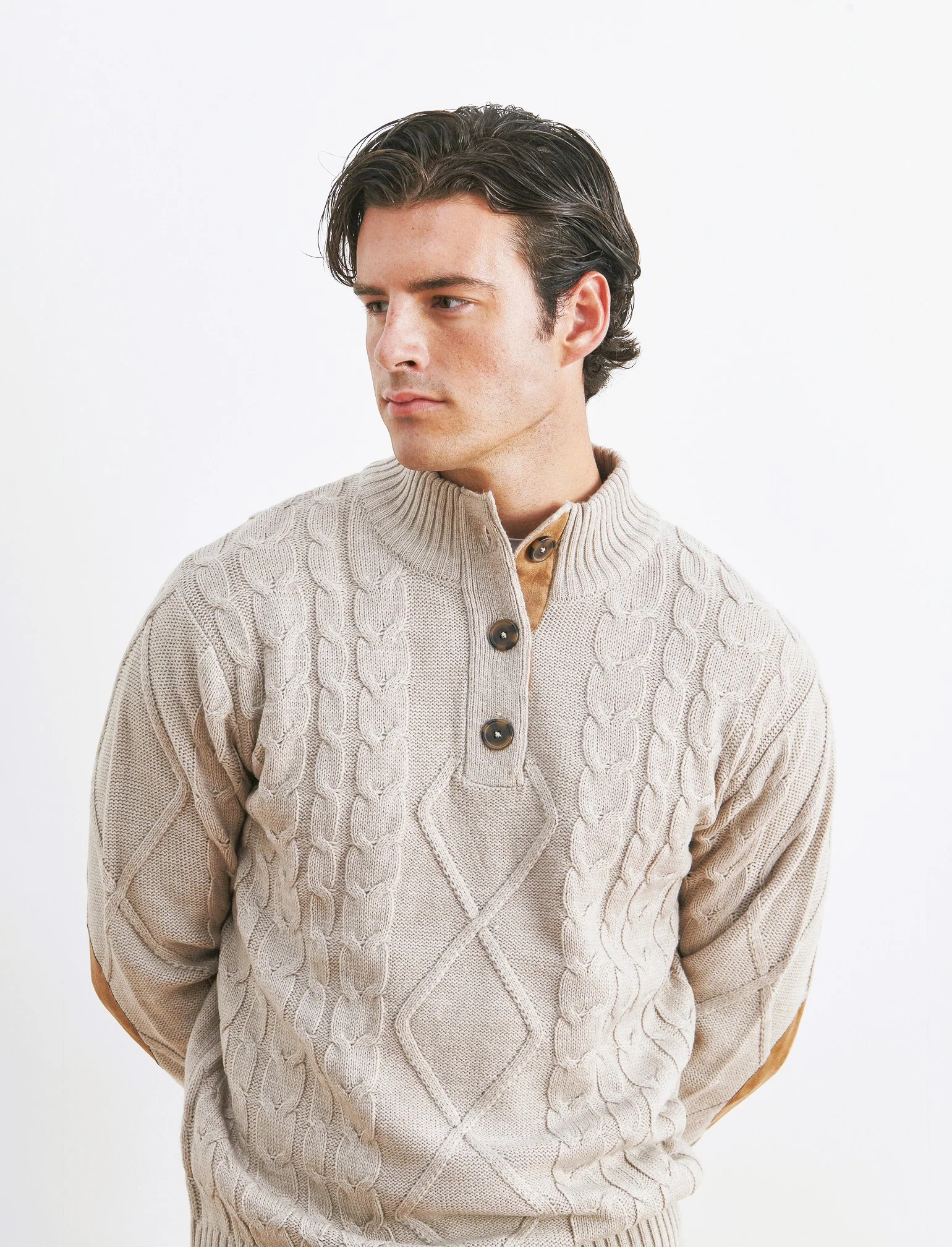 MAGLIA MEZZO COLLO A TRECCE - Beige - Image 4