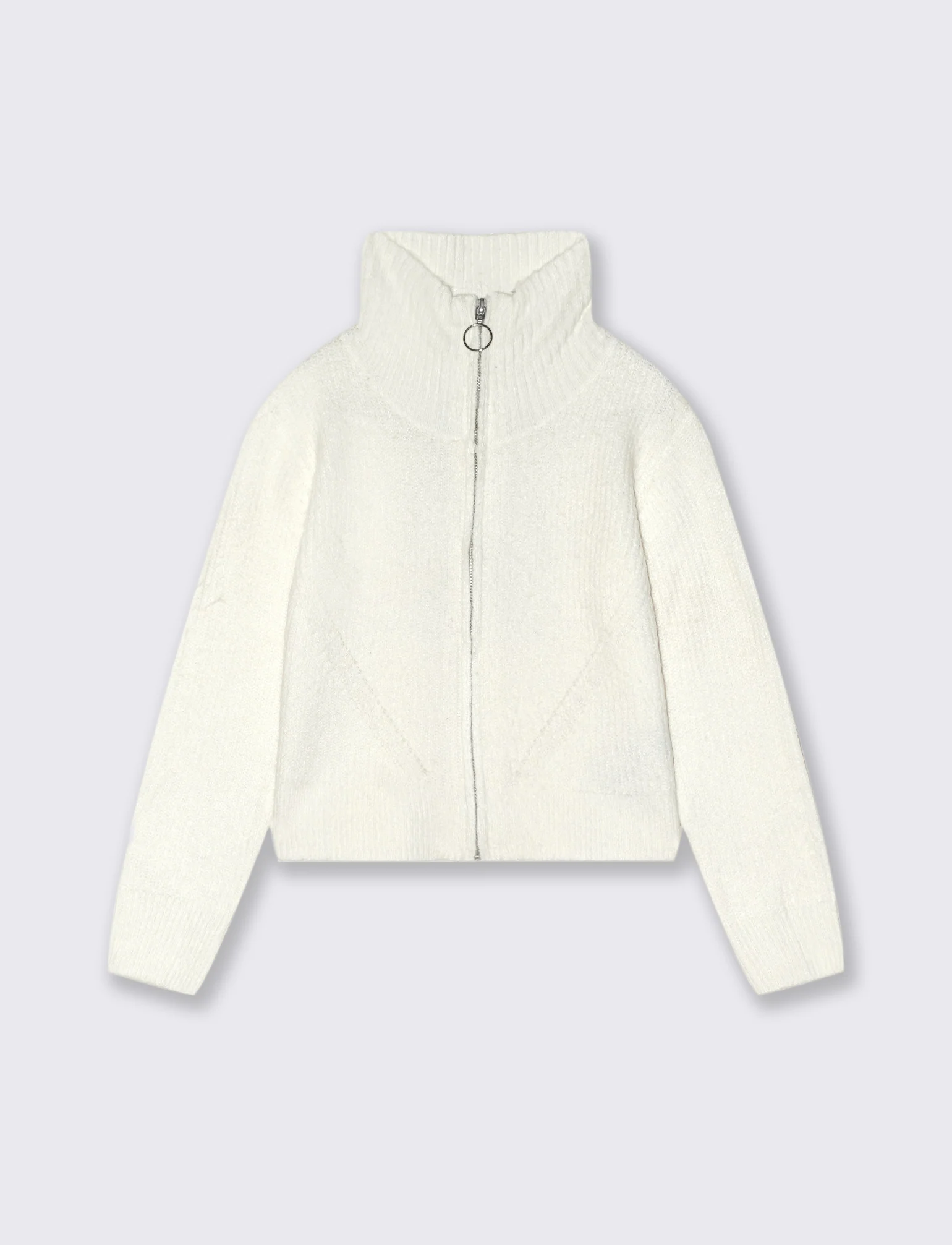 Maglia modello cardigan con zip. - Bianco latte
