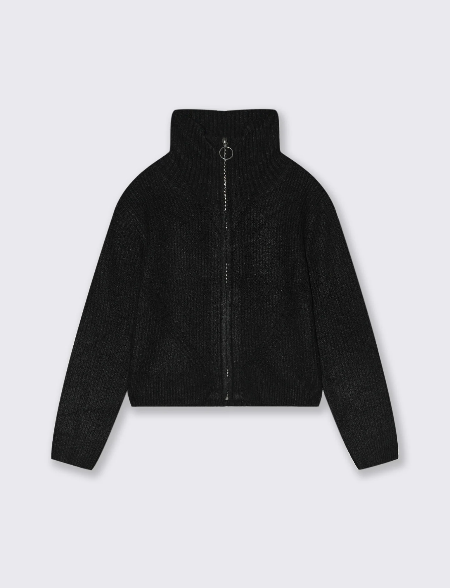 Maglia modello cardigan con zip. - Nero