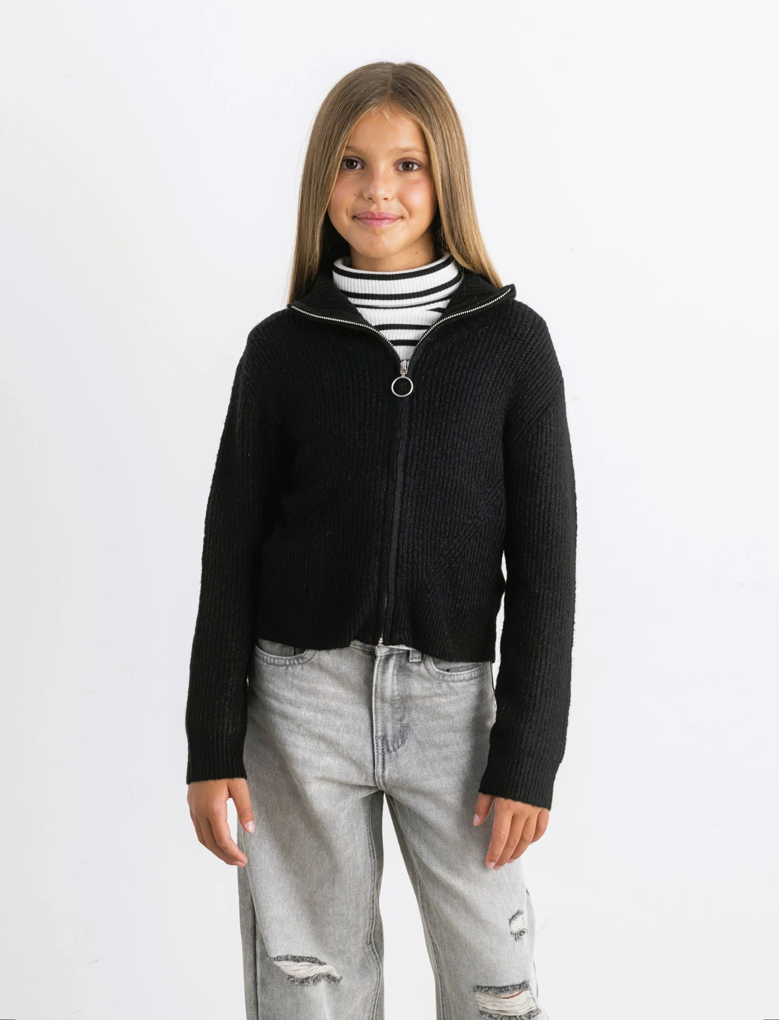 Maglia modello cardigan con zip. - Nero - Image 3