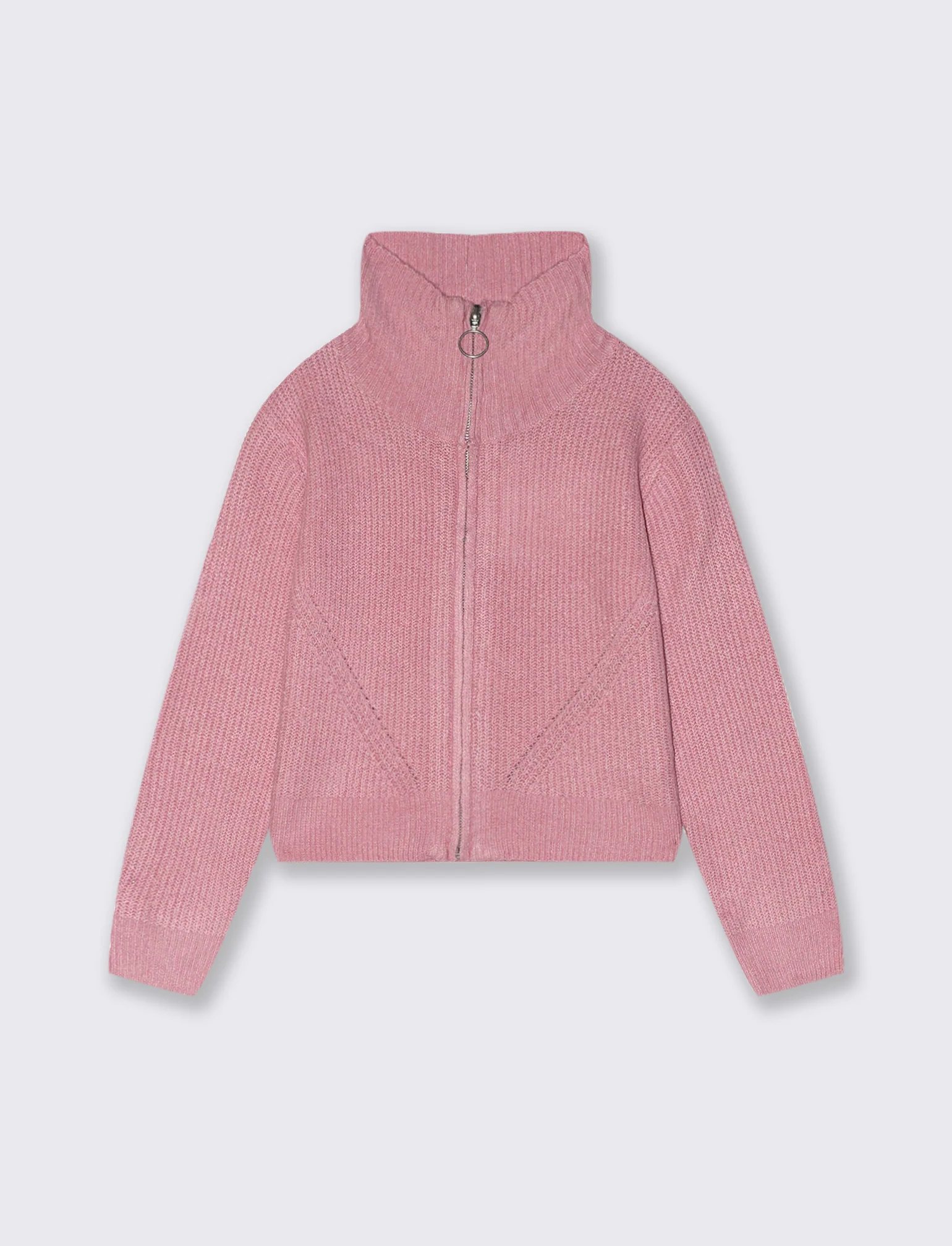 Maglia modello cardigan con zip. - Rosa