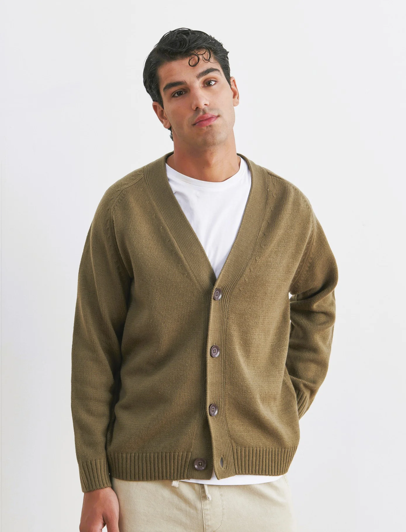 Maglia modello cardigan - Grigio fango - Image 3