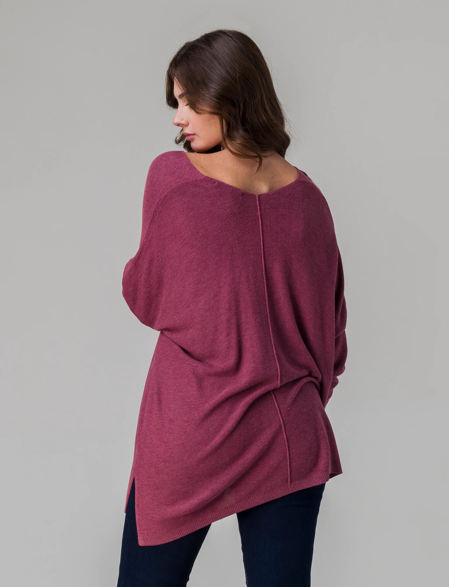 Maglia scollo a V da donna - Rosa cipolla - Image 2