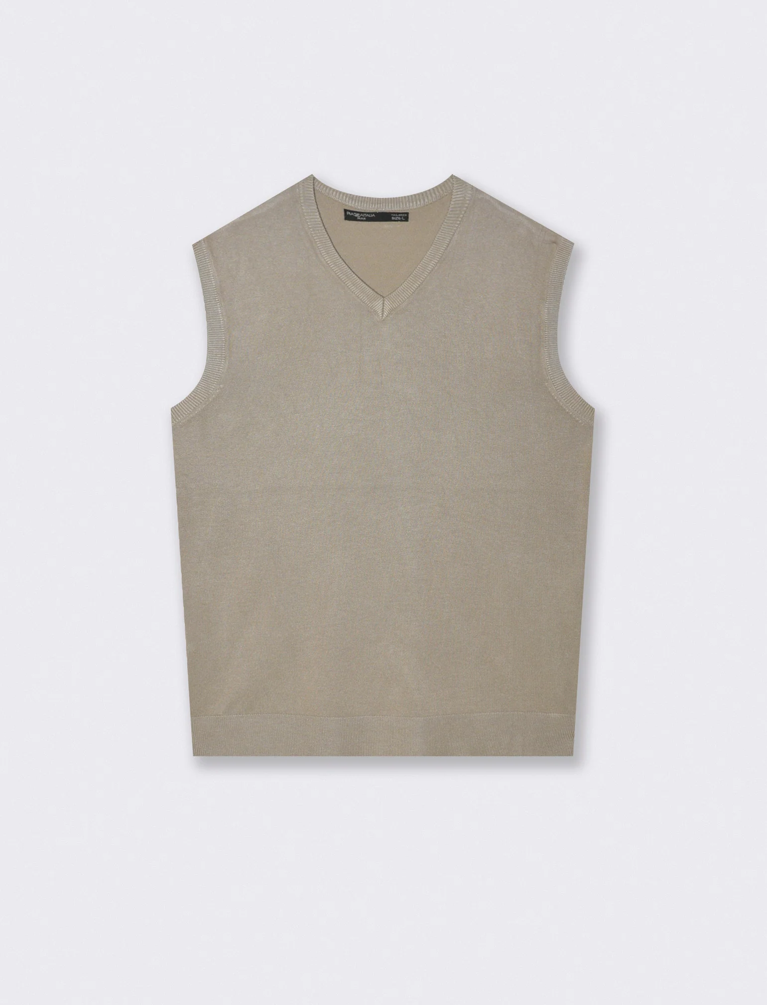 MAGLIA SENZA MANICHE SCOLLO A V - Beige