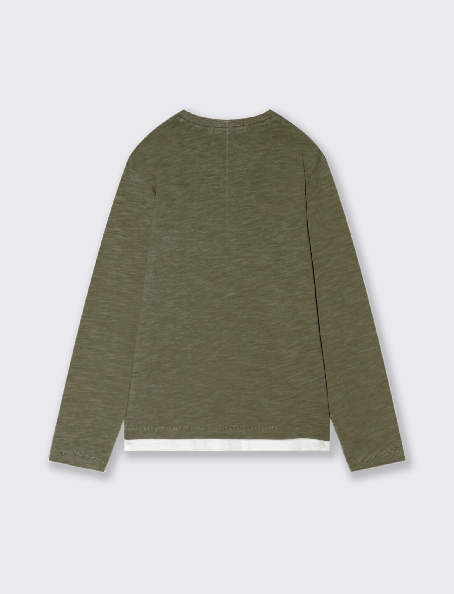 MAGLIETTA IN COTONE SLUB CON TASCHINO - Verde militare - Image 3