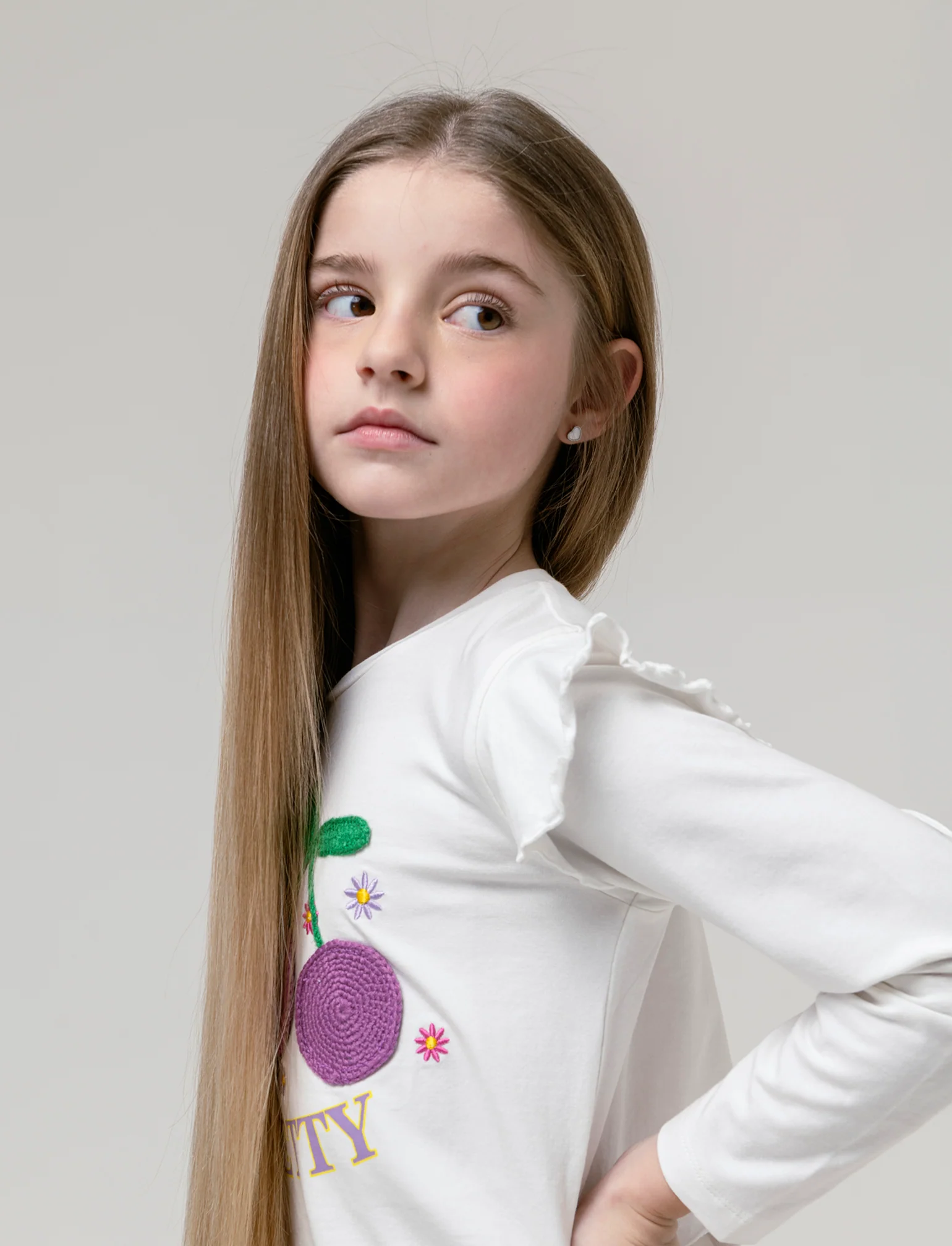 Maglietta manica lunga con applicazione da bambina - Bianco latte - Image 2
