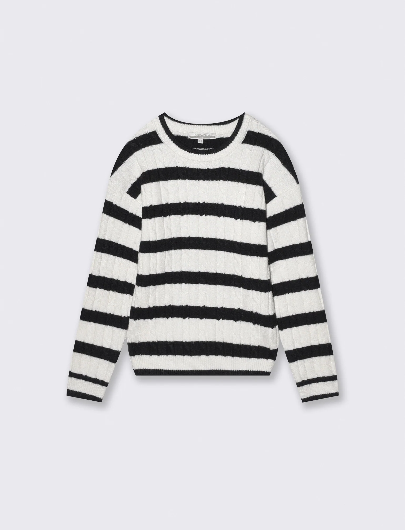 Maglione a righe con trecce verticali - Bianco-nero