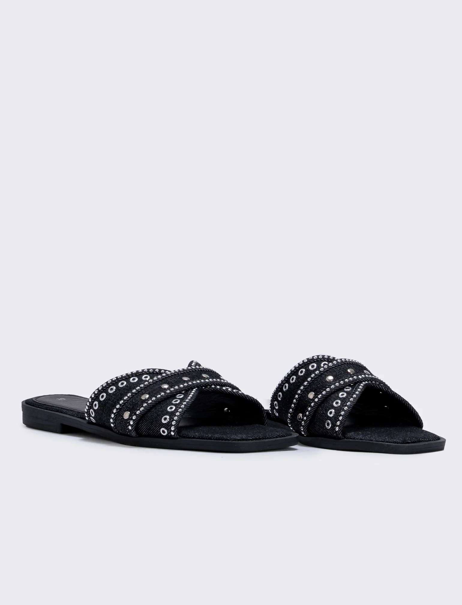 Mule in denim nero con borchie - Nero - Image 3