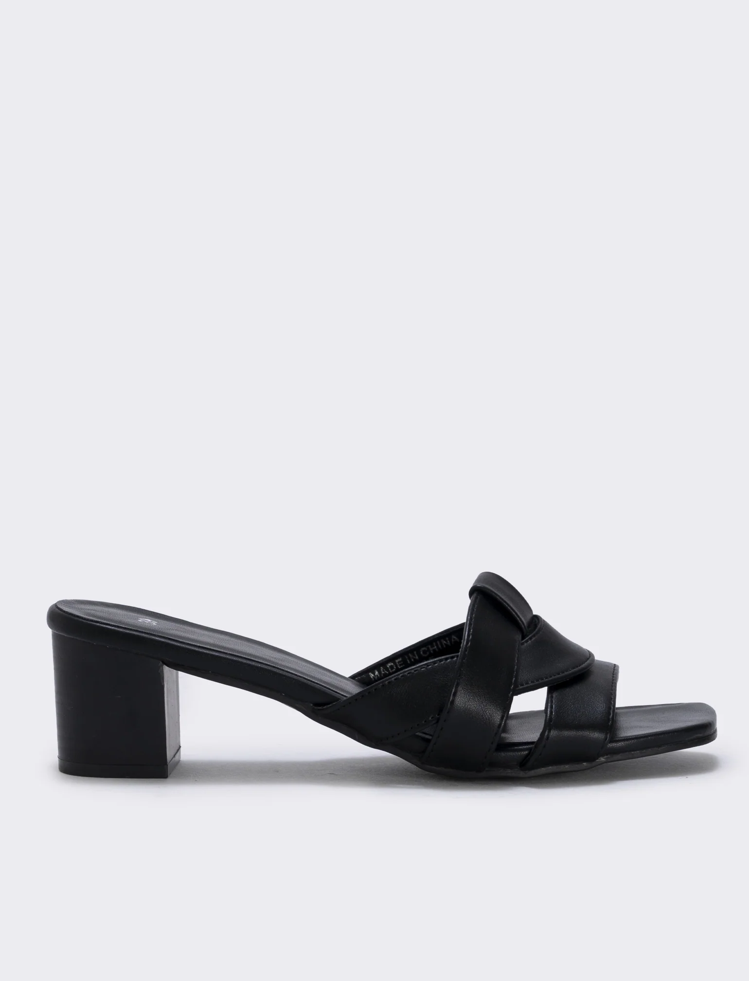 Mule in poliuretano con tacco effetto legno - Nero