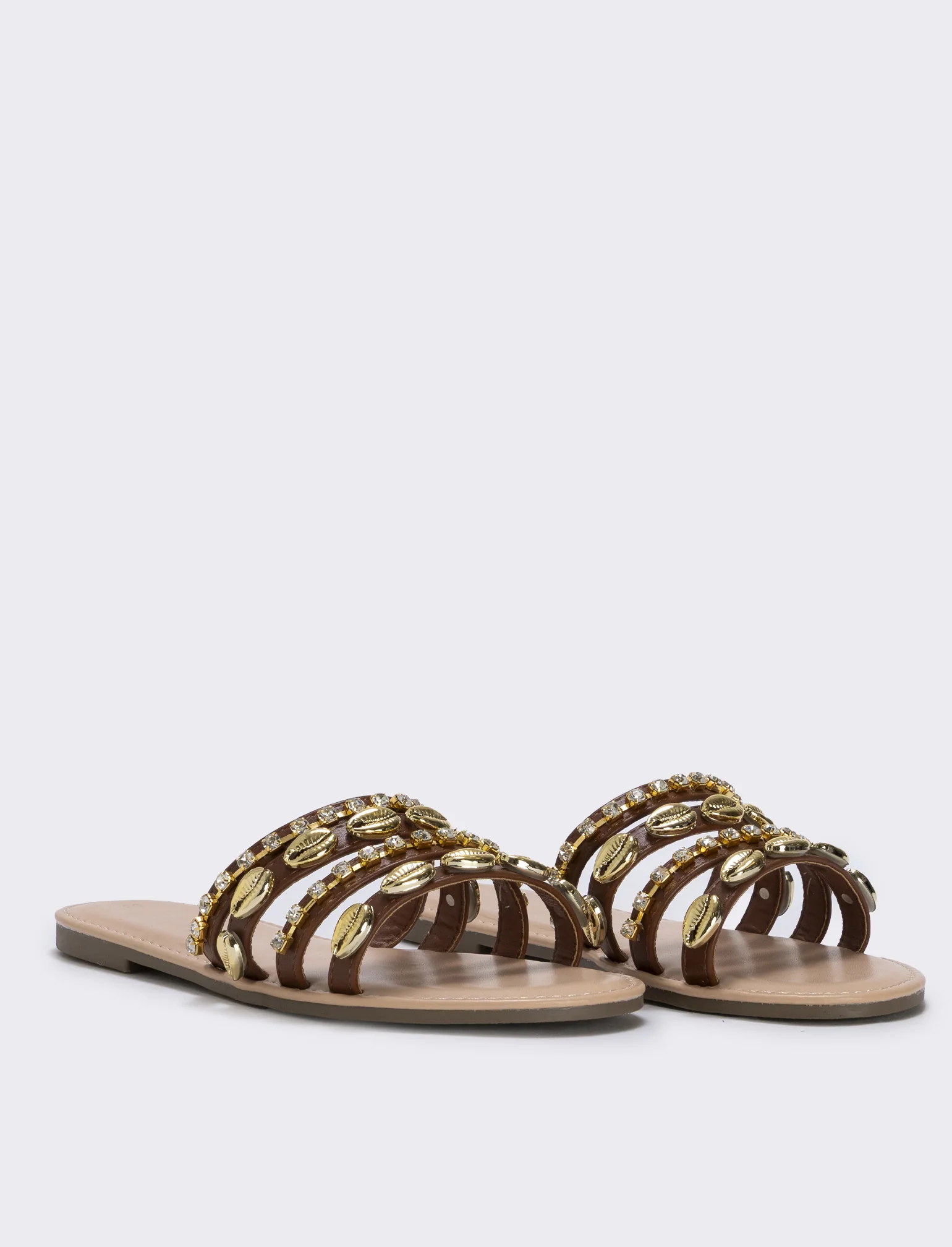 Mule marine da con conchiglie e strass - Marrone - Image 3