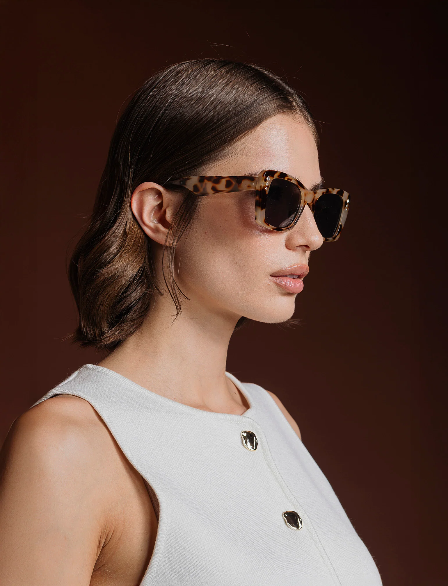 Occhiali da sole quadrati con strass donna - Beige