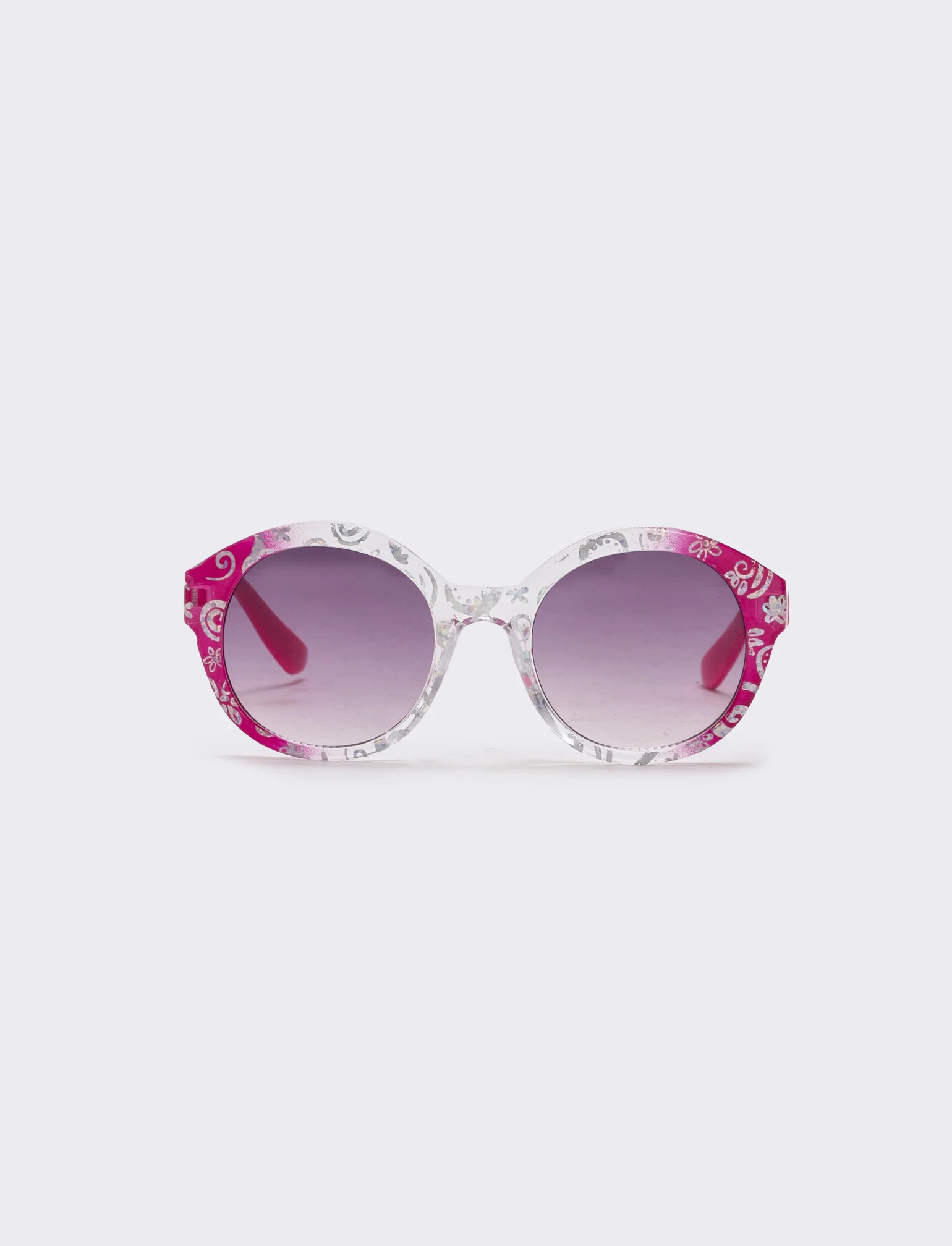 Occhiali tondi con glitter brillanti - Fuxia