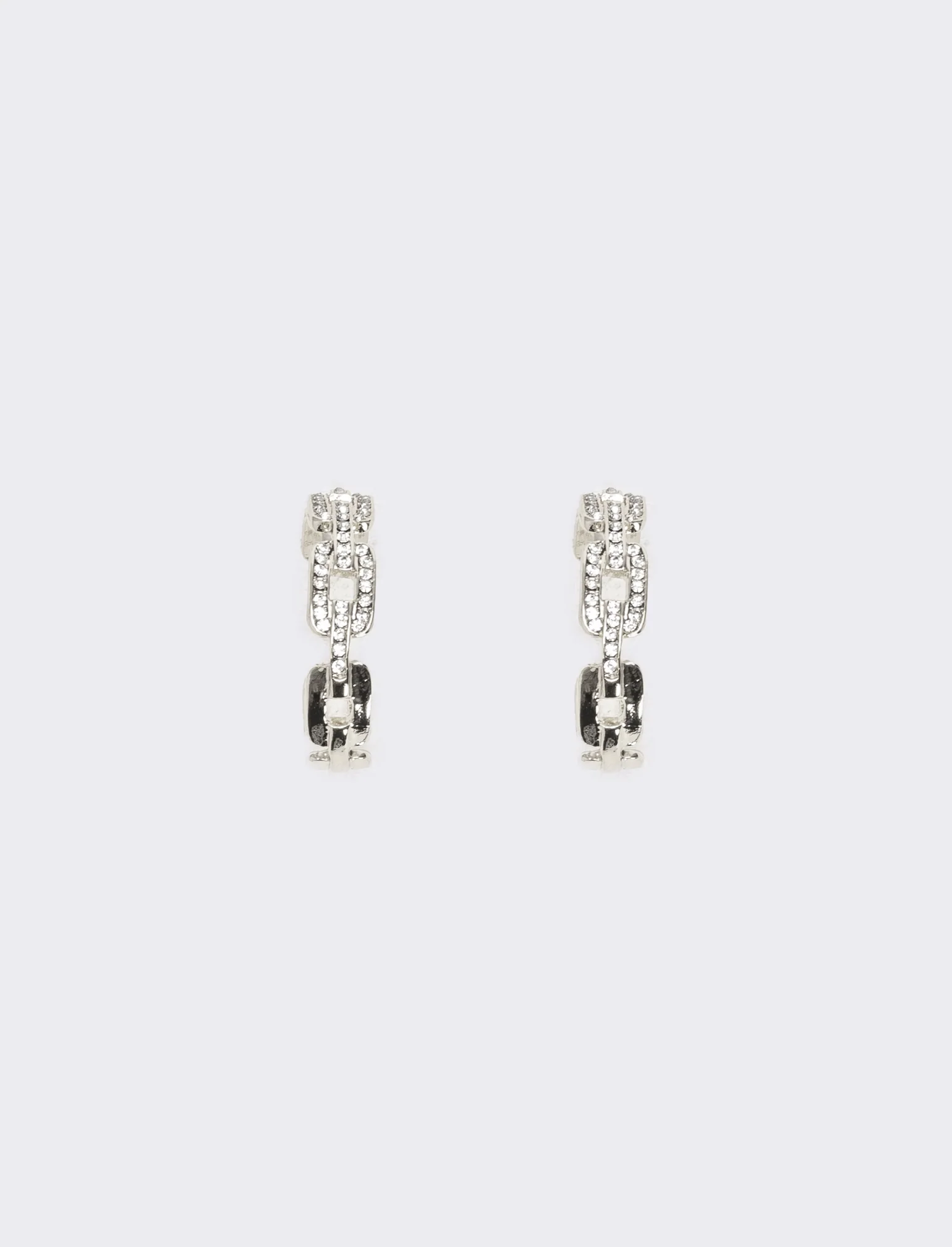 Orecchini cerchi catena con strass - Argento