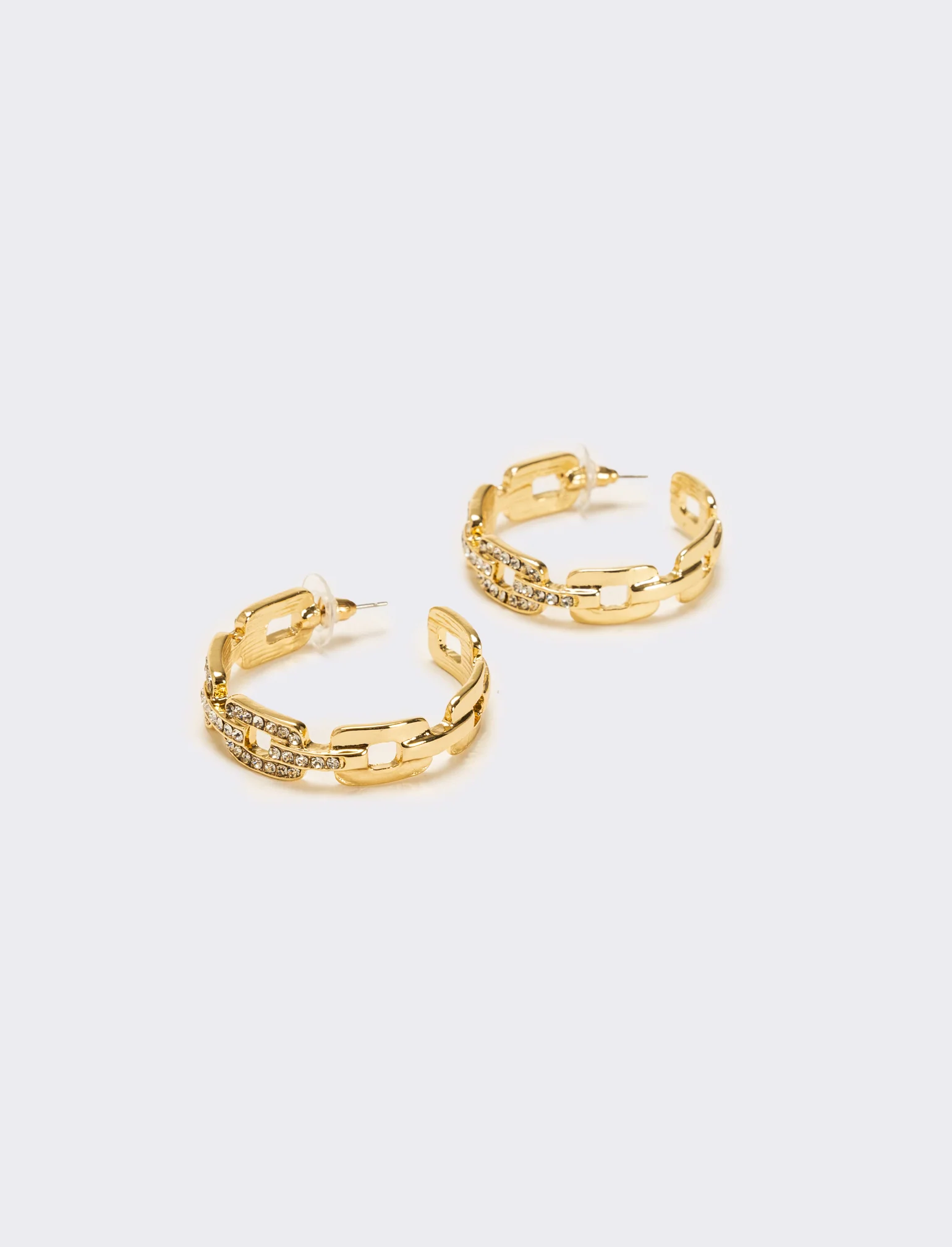 Orecchini cerchi catena con strass - Oro - Image 2