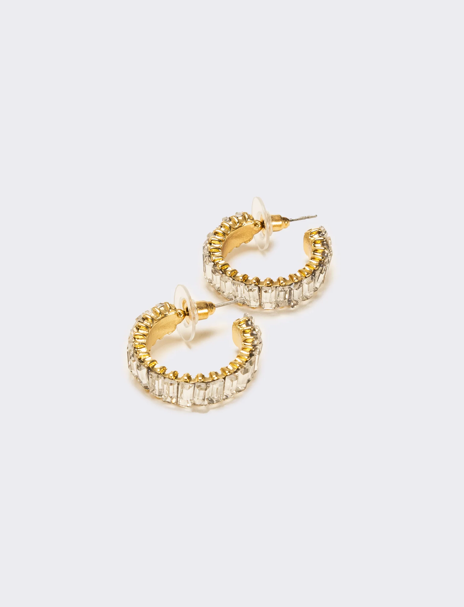 Orecchini cerchi con strass baguette - Argento - Image 2
