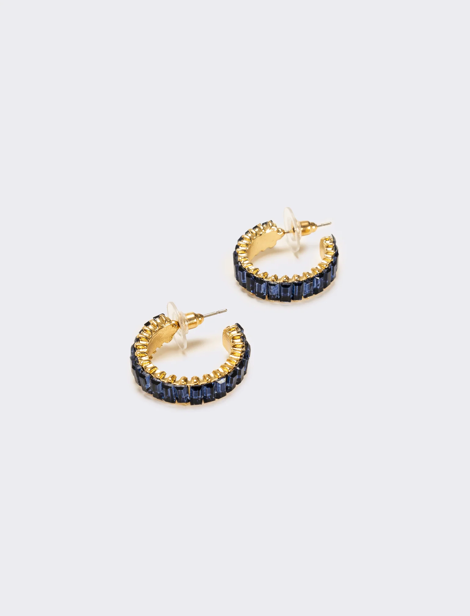 Orecchini cerchi con strass baguette - Blu - Image 2