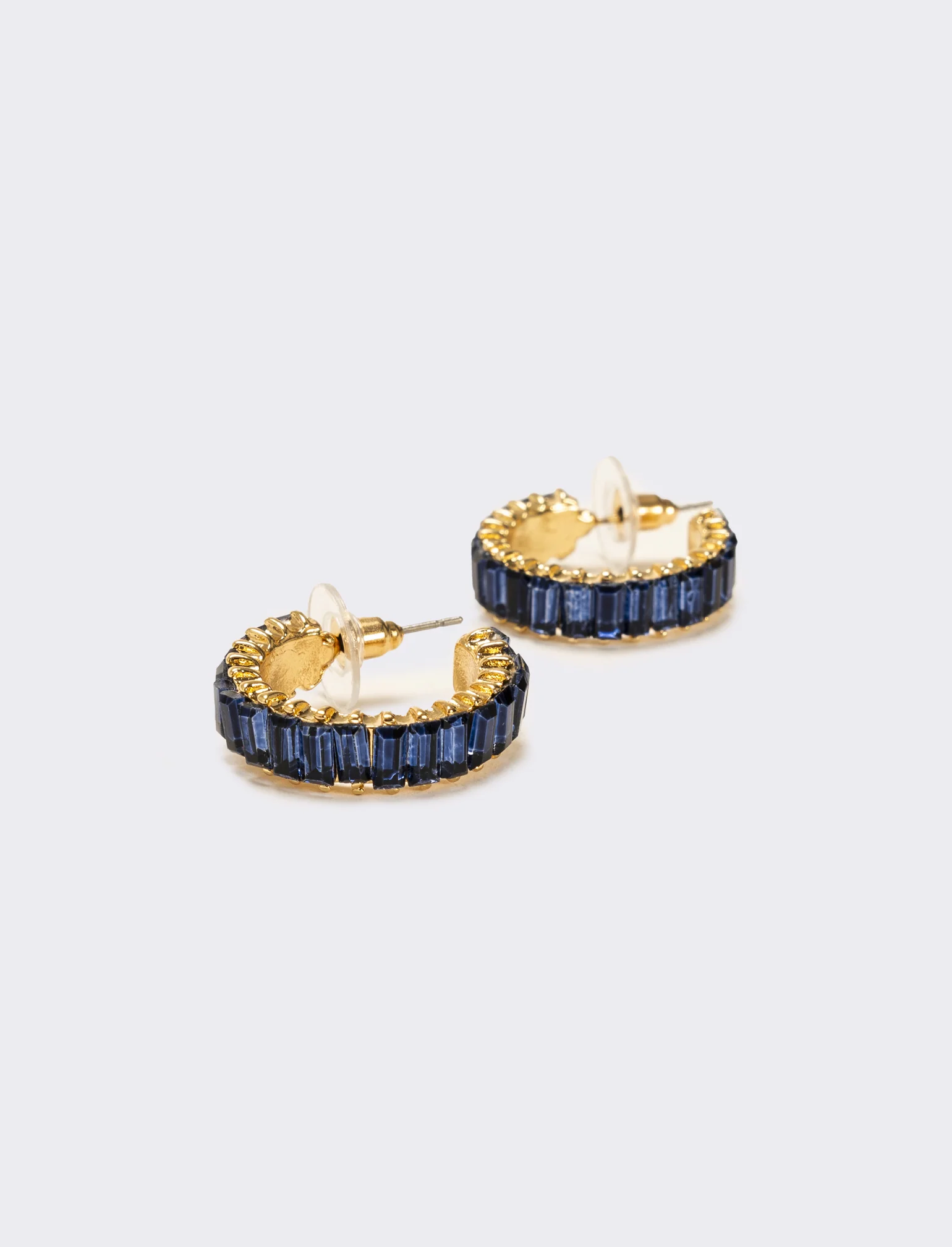 Orecchini cerchi con strass baguette - Blu - Image 3