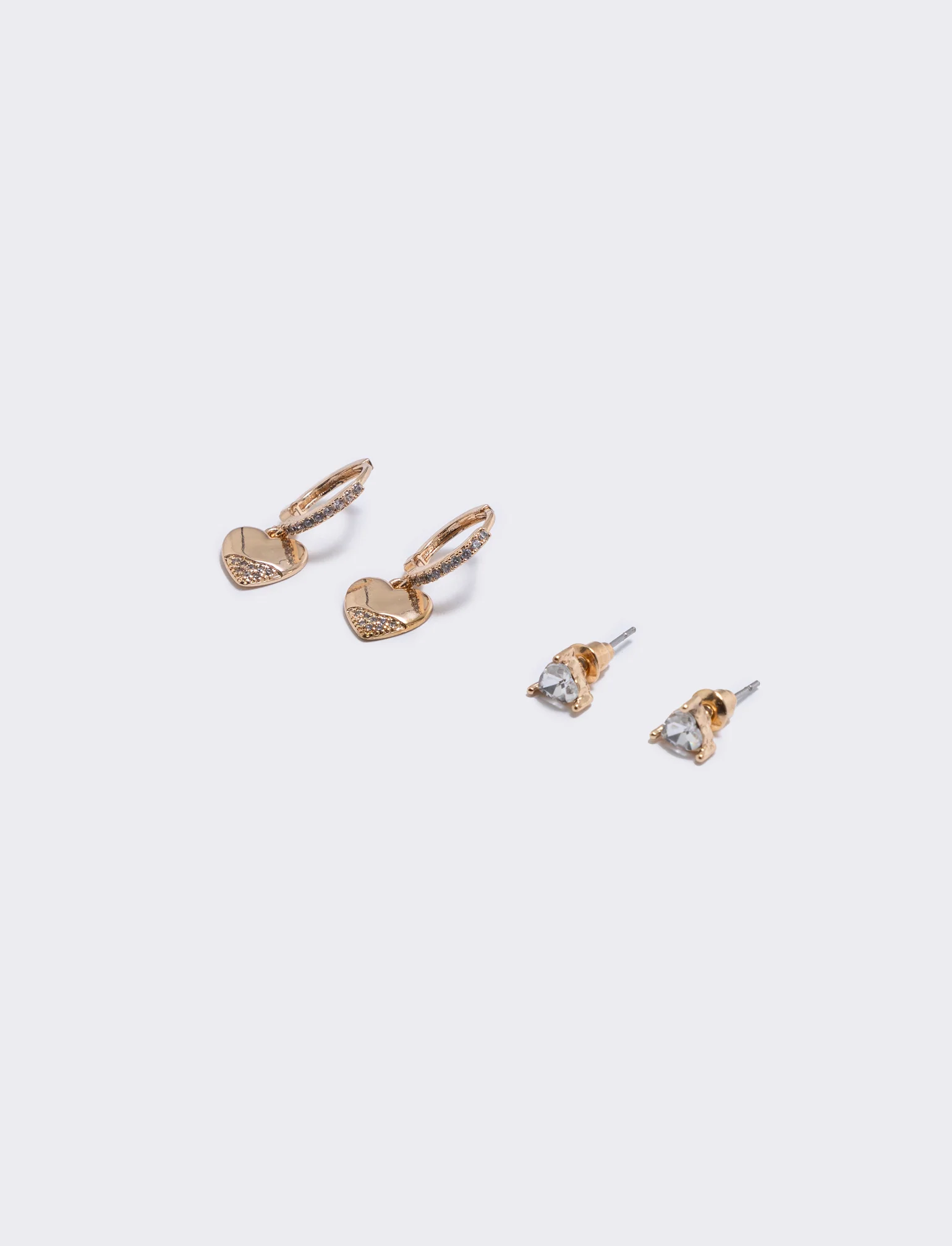 Orecchini cerchietti con cuoricino e strass - Oro - Image 2