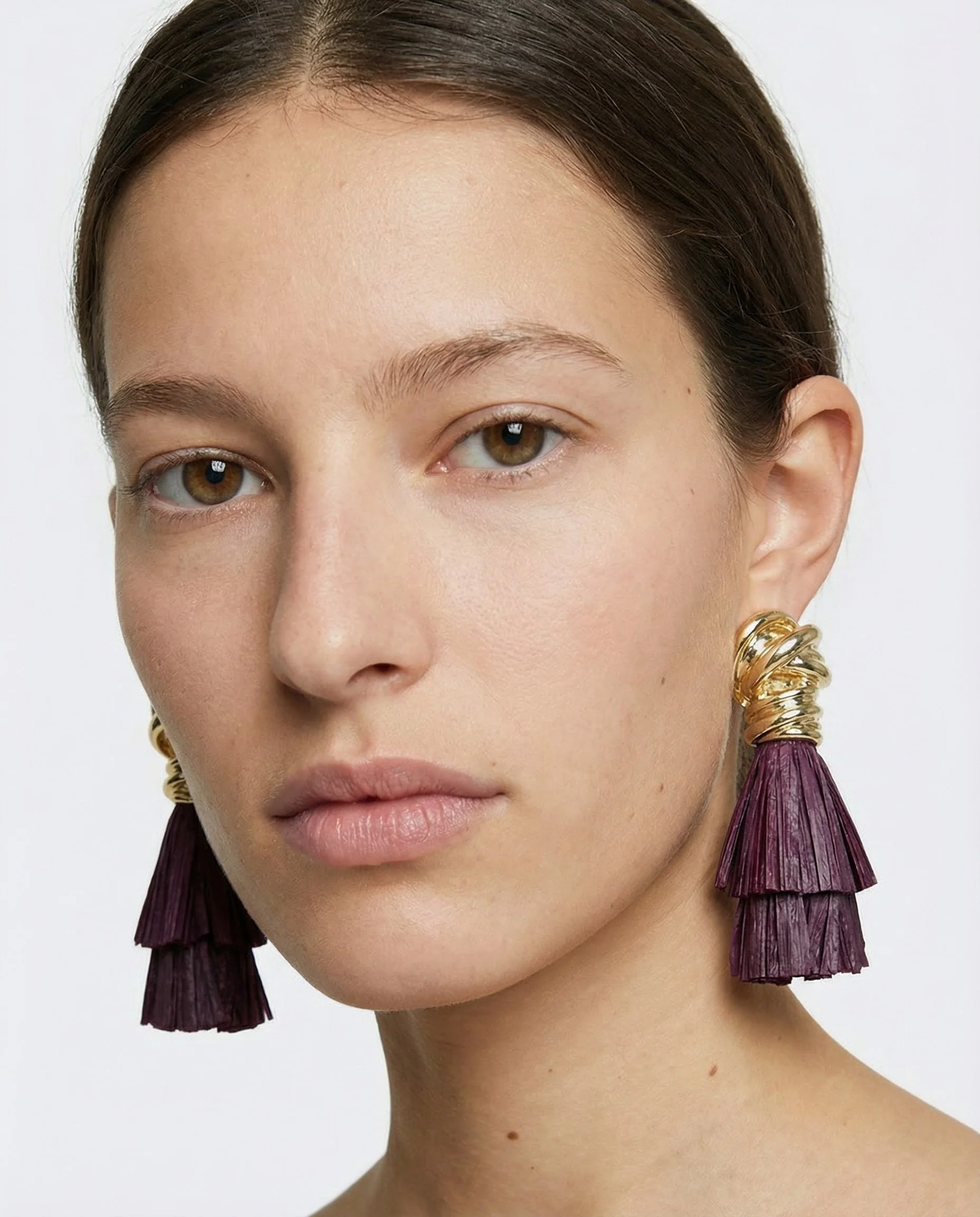 Orecchini con nodo in raffia per donne - Viola prugna - Image 3