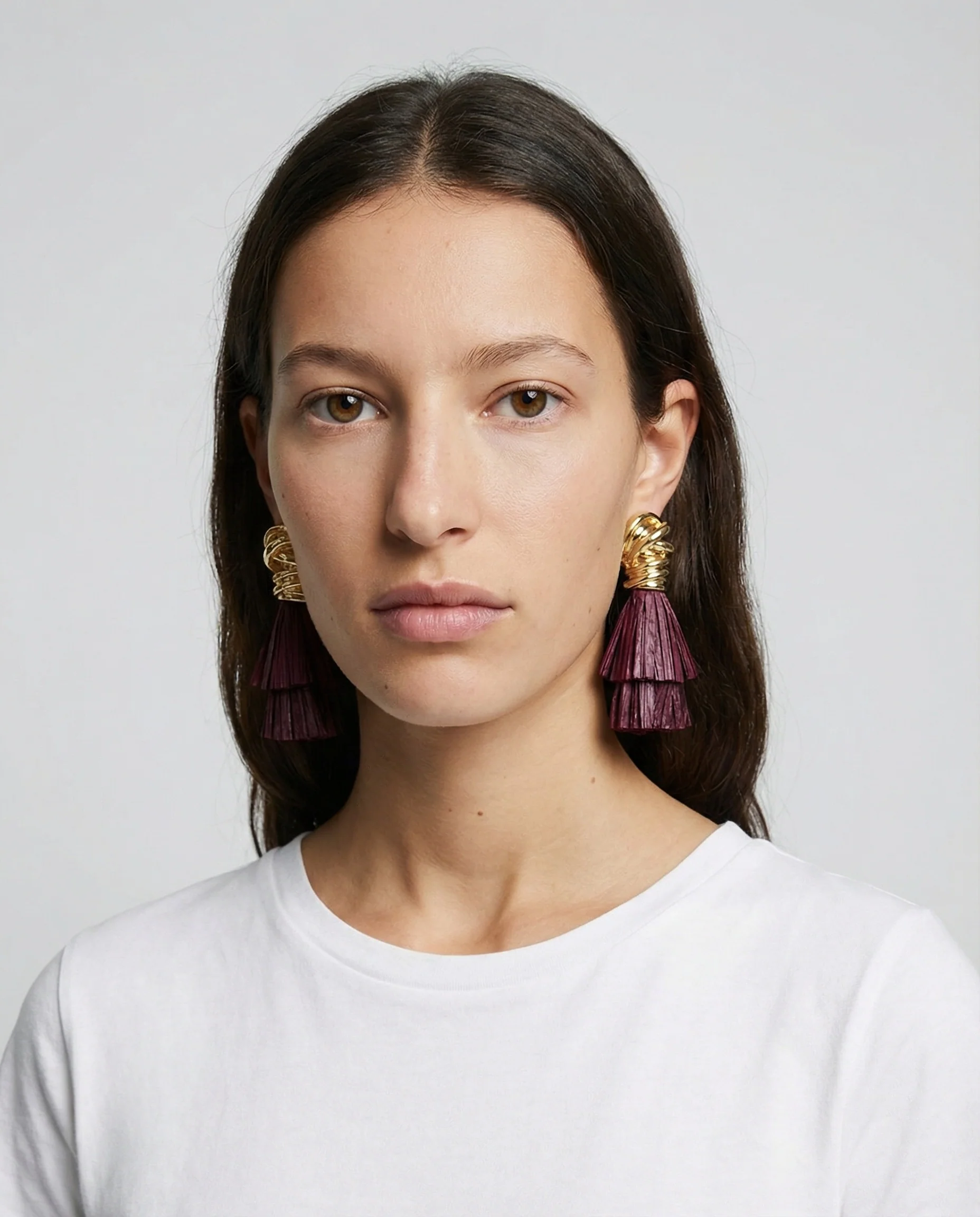 Orecchini con nodo in raffia per donne - Viola prugna - Image 4