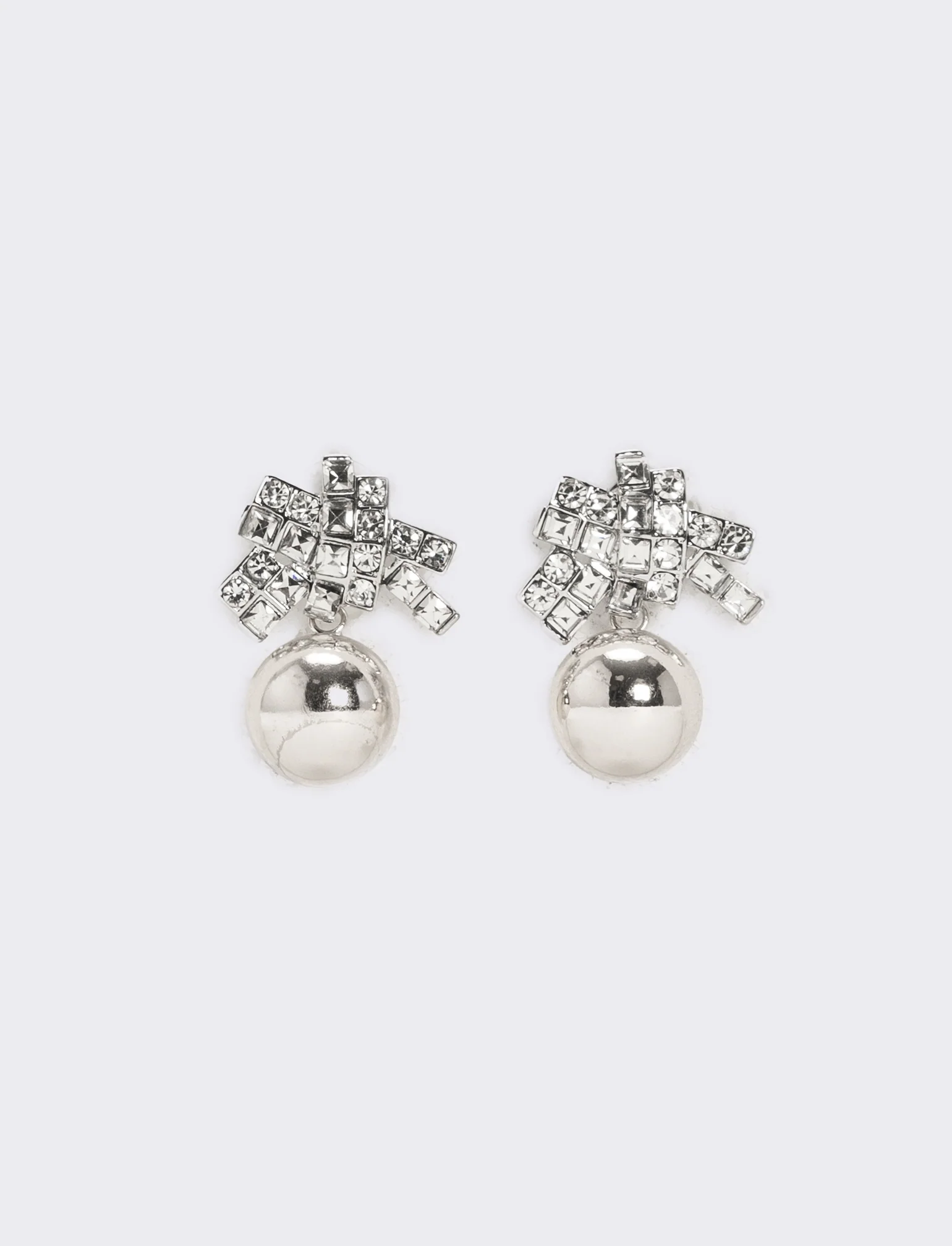 Orecchini con pendente strass e pallina - Argento - Image 2