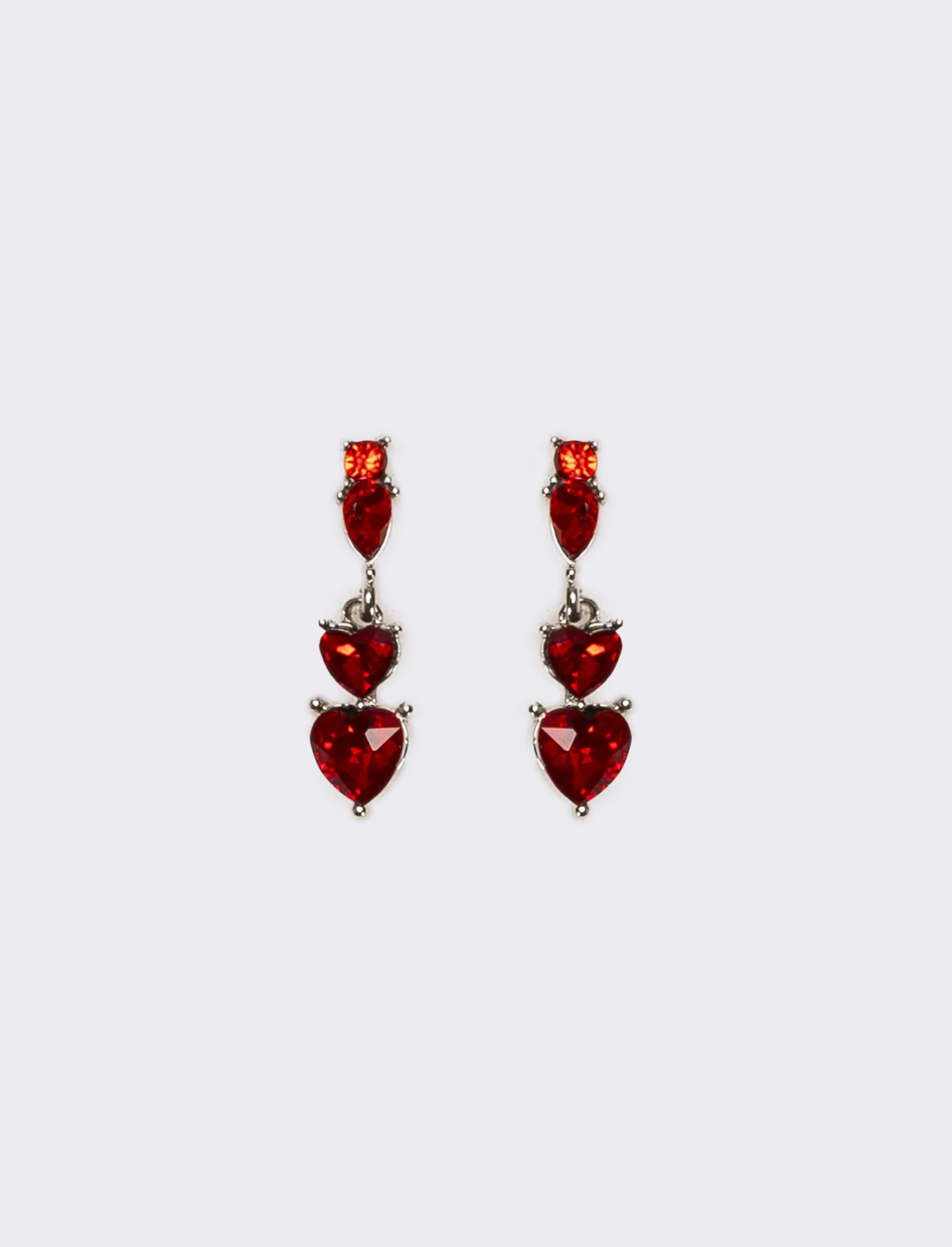 Orecchini donna 3 cuori strass - Rosso