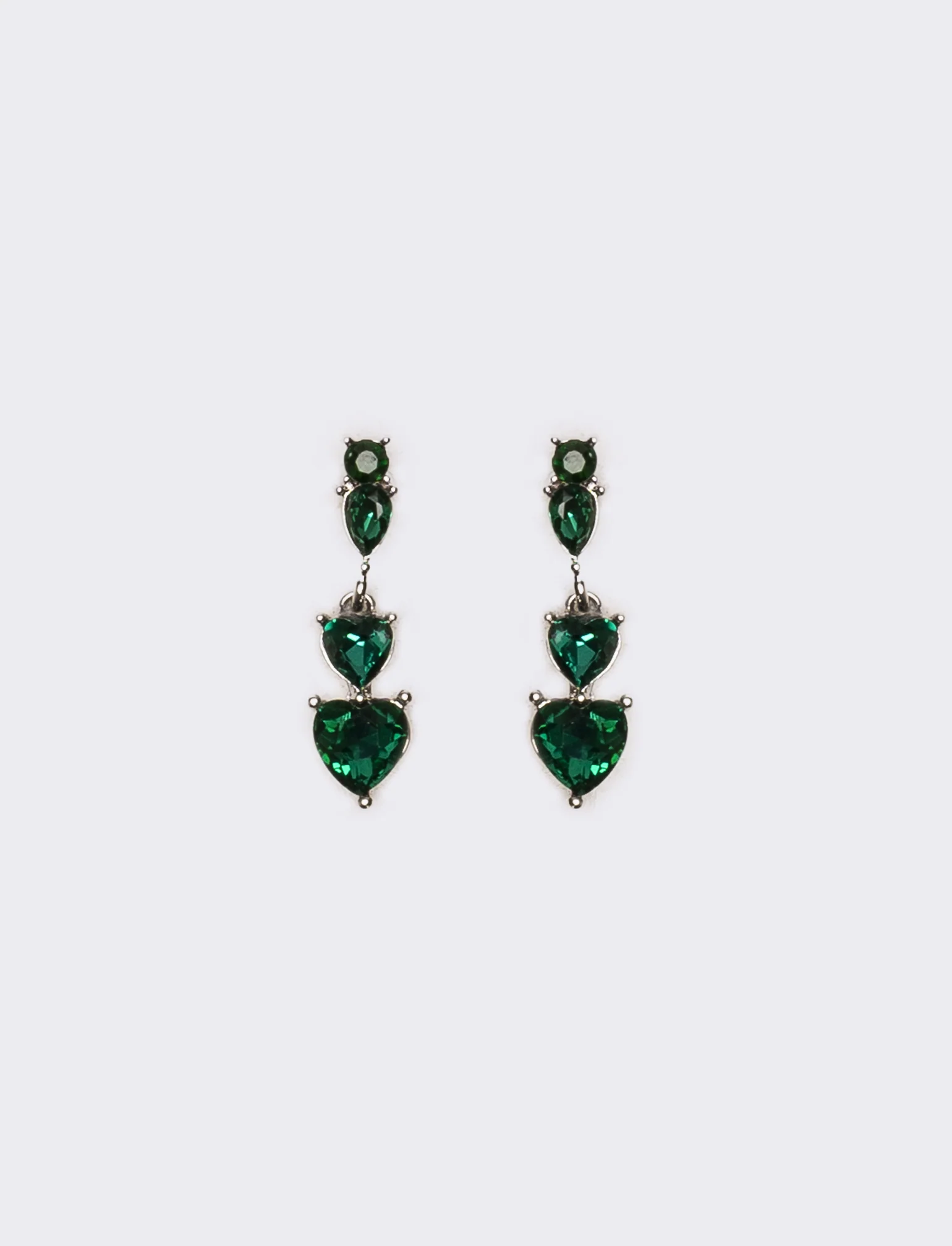 Orecchini donna 3 cuori strass - Verde