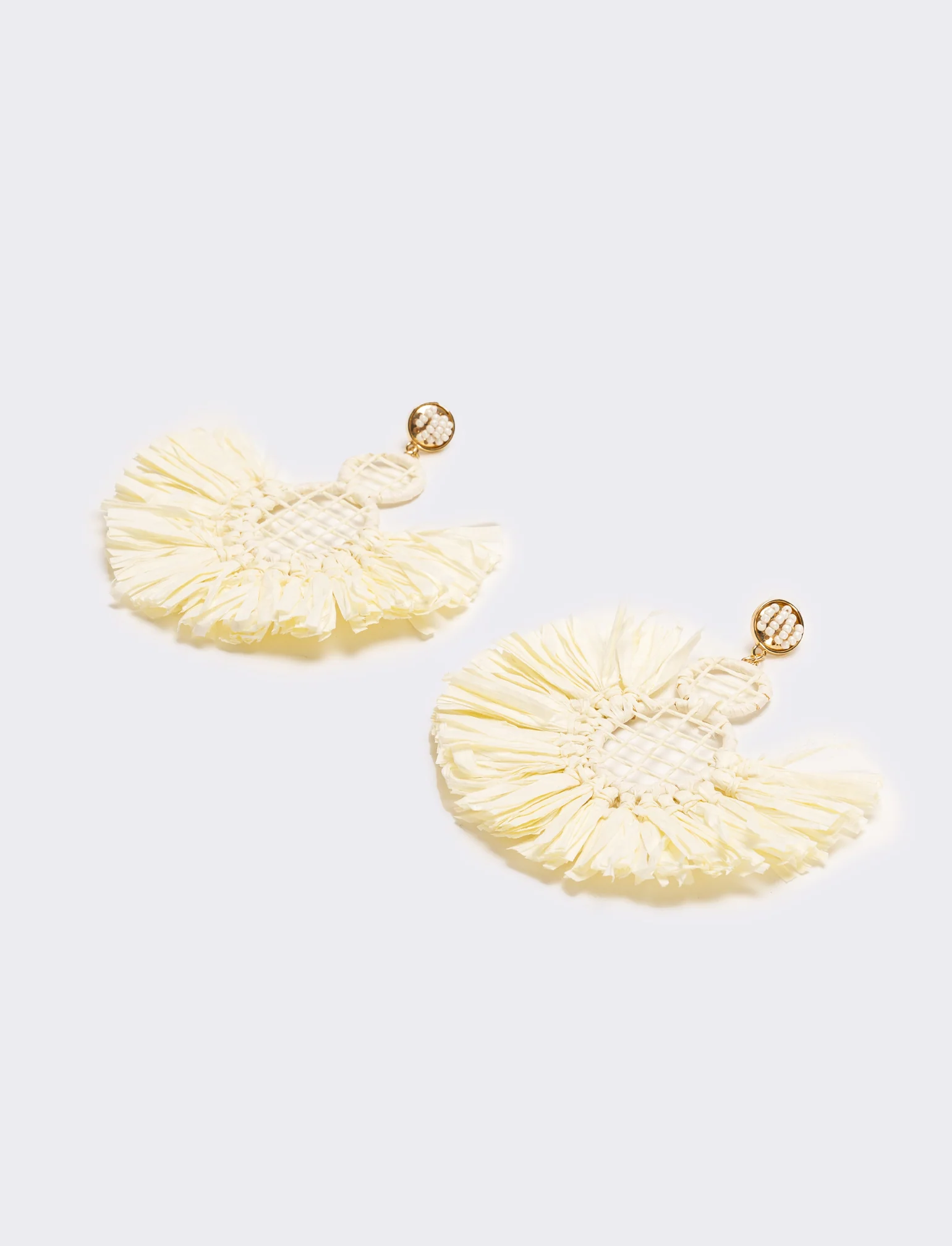 Orecchini donna a ventaglio in raffia - Bianco sporco - Image 2