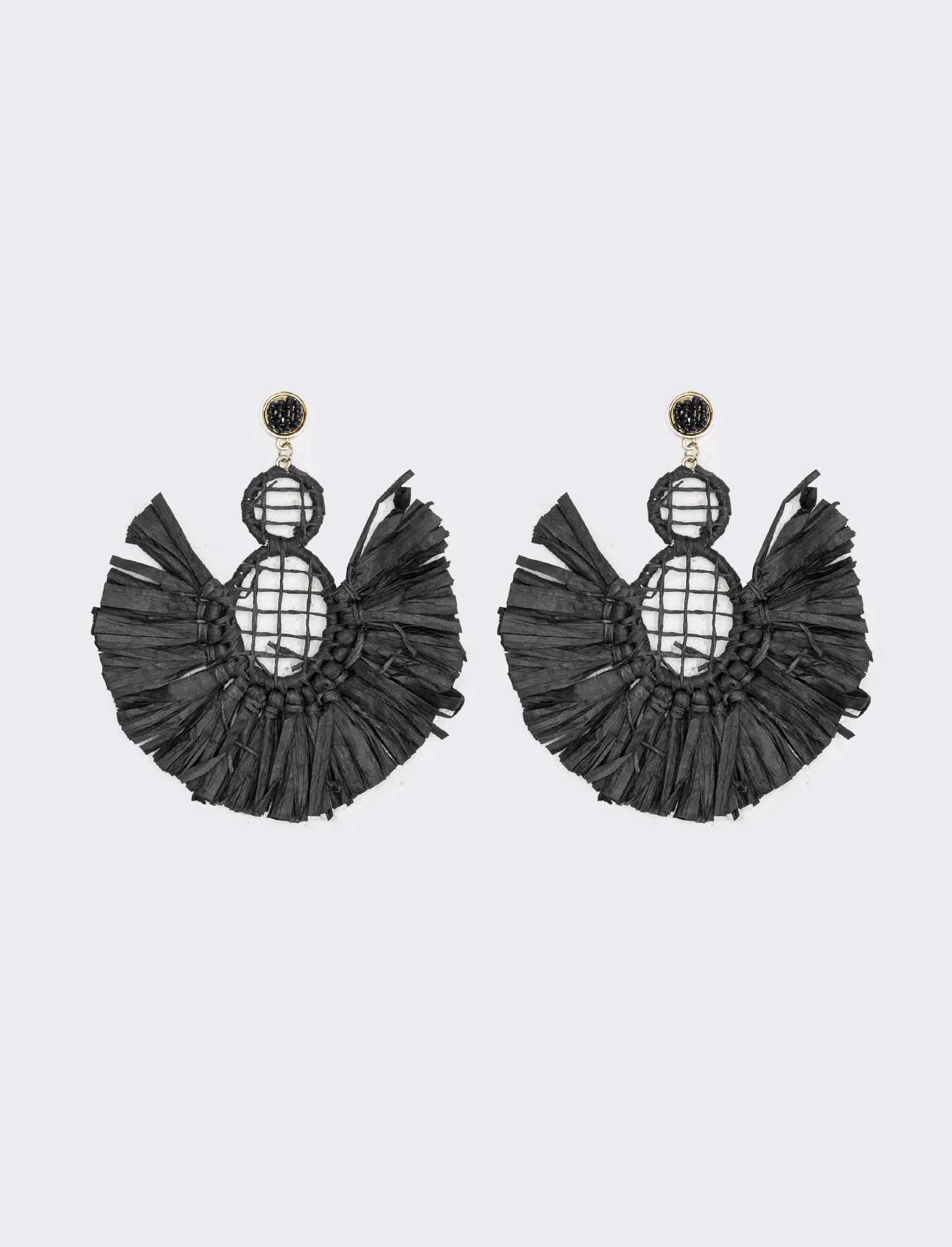 Orecchini donna a ventaglio in raffia - Nero