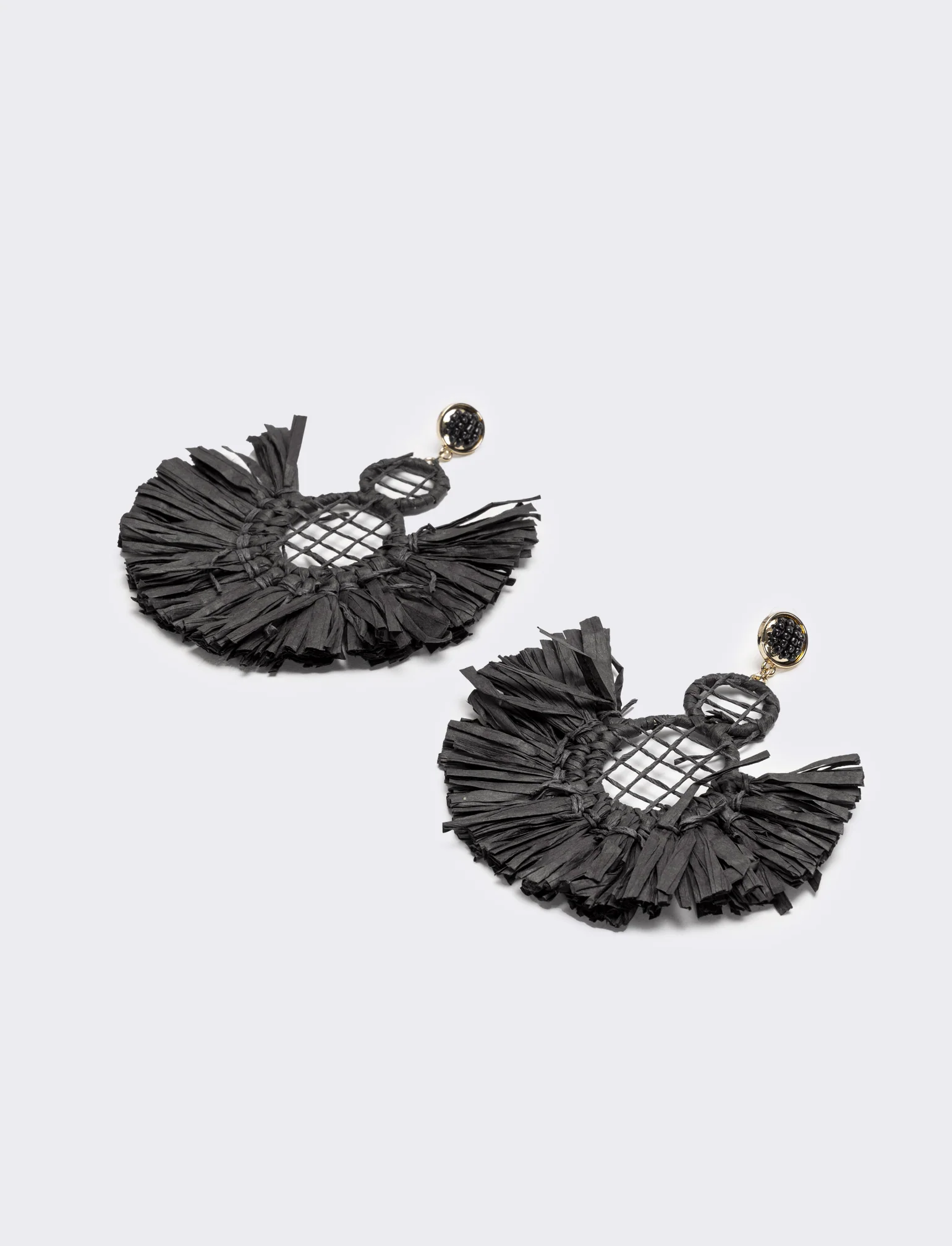 Orecchini donna a ventaglio in raffia - Nero - Image 2