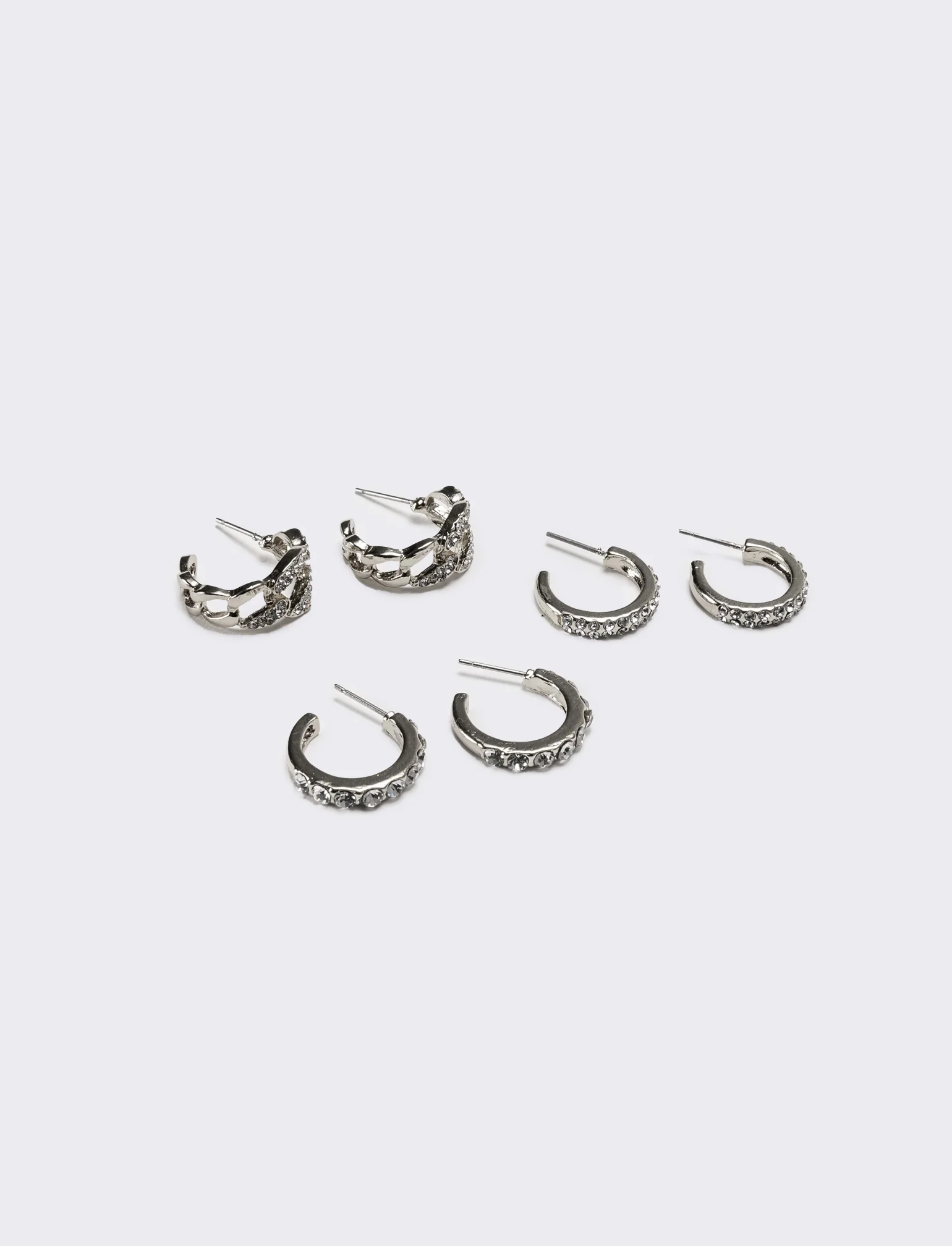 Orecchini donna card 3 paia orecchini cerchietti strass - Argento - Image 2