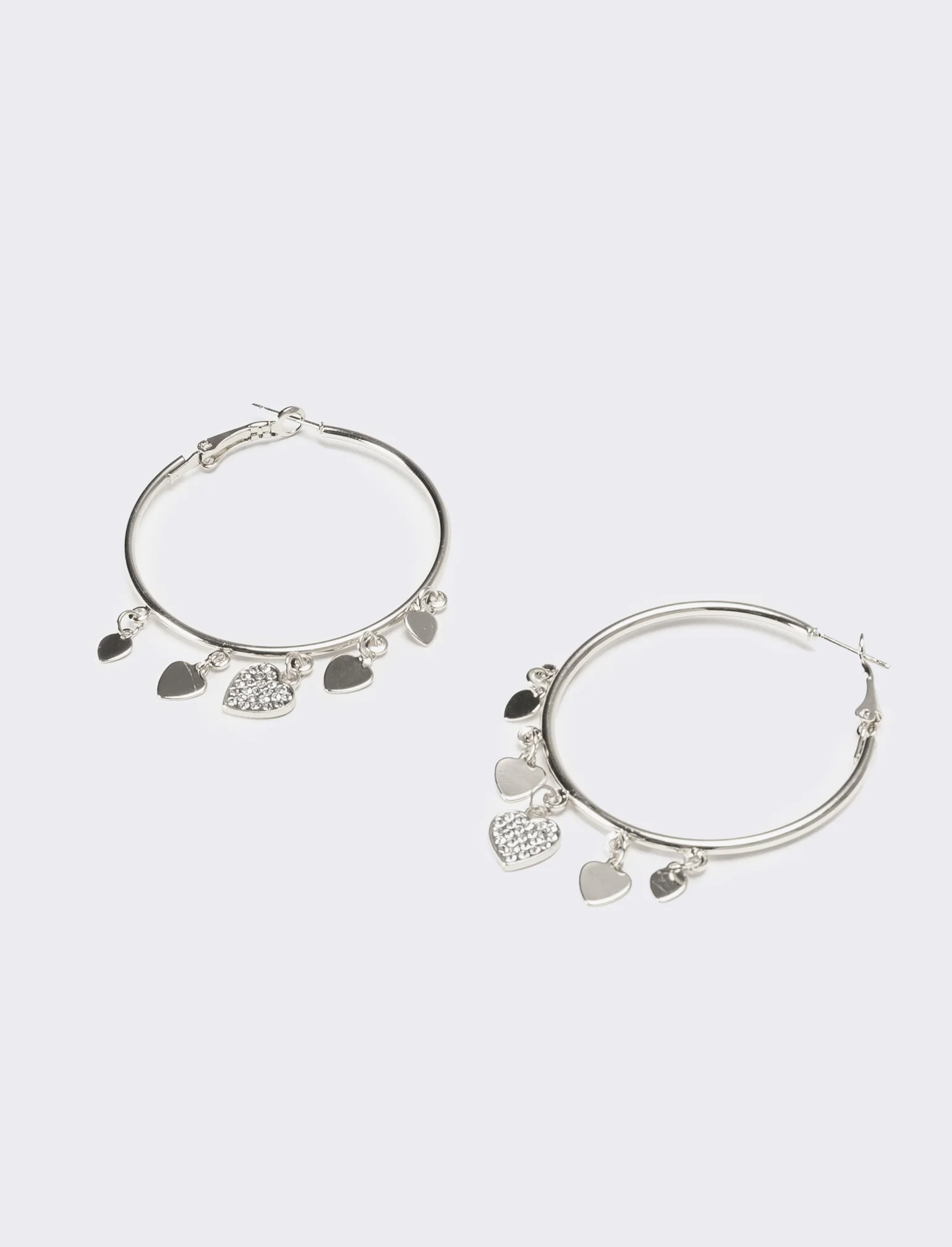 Orecchini donna cerchi con cuori strass - Argento - Image 2