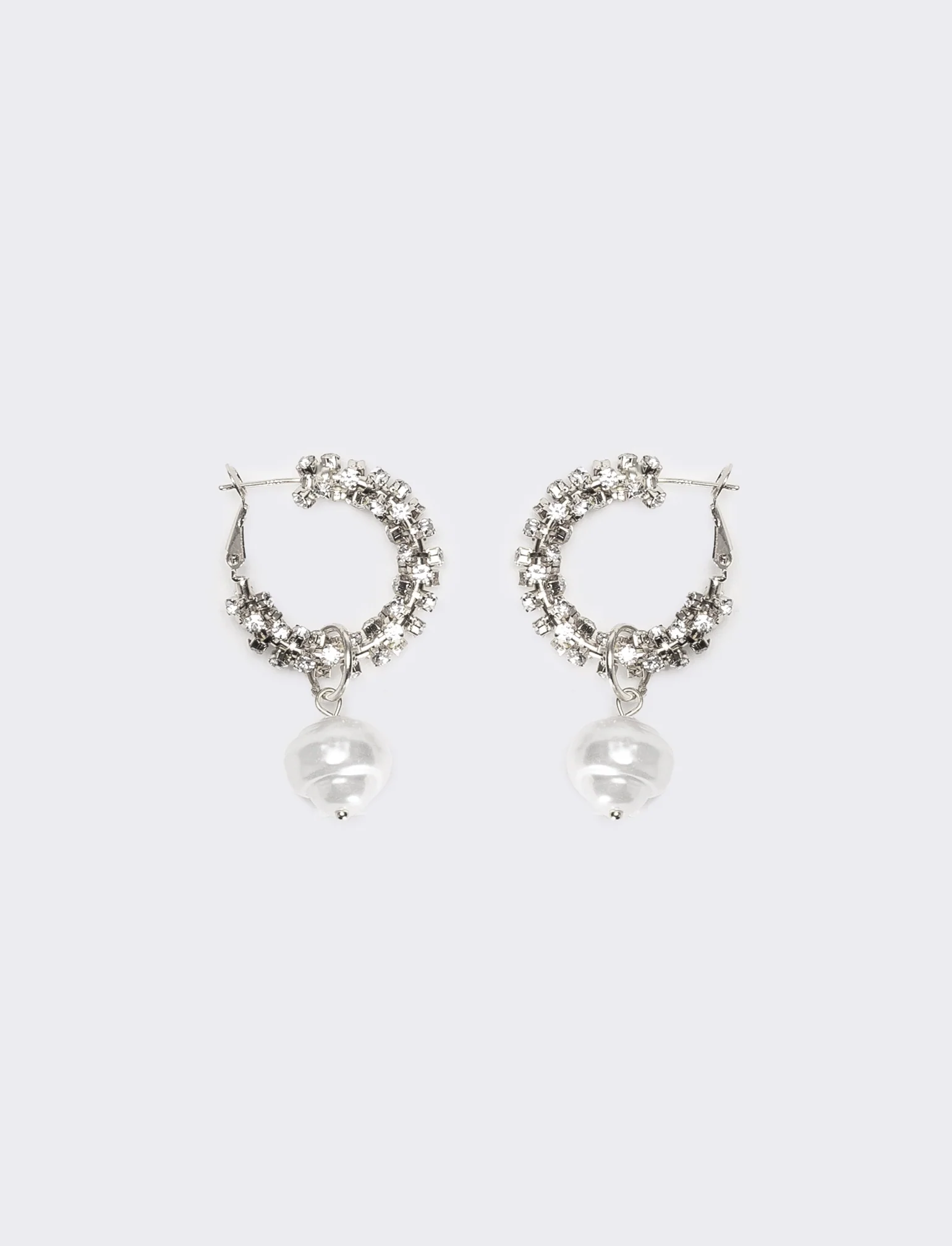 Orecchini donna cerchi con strass pendente perla - Argento