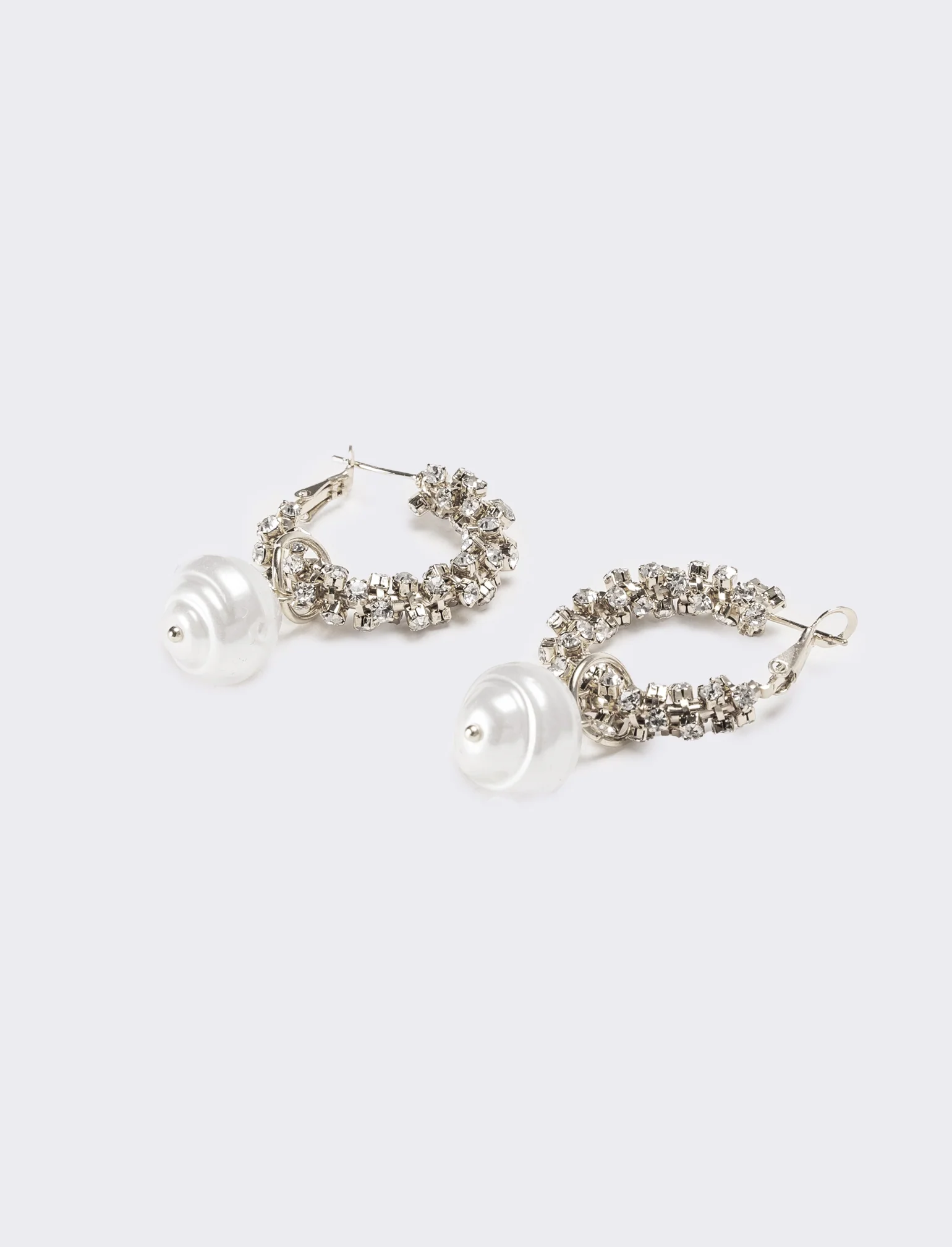 Orecchini donna cerchi con strass pendente perla - Argento - Image 2