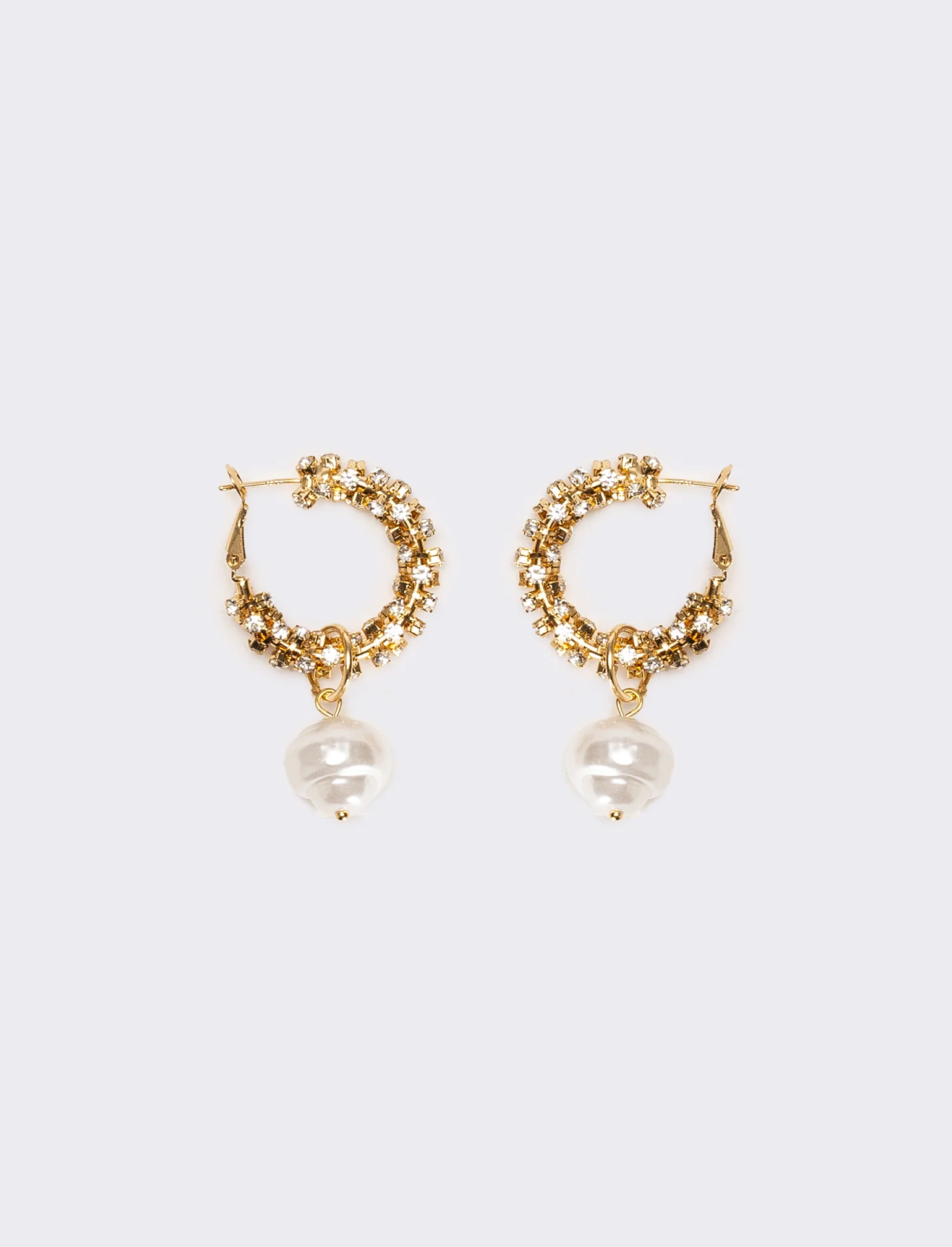 Orecchini donna cerchi con strass pendente perla - Oro