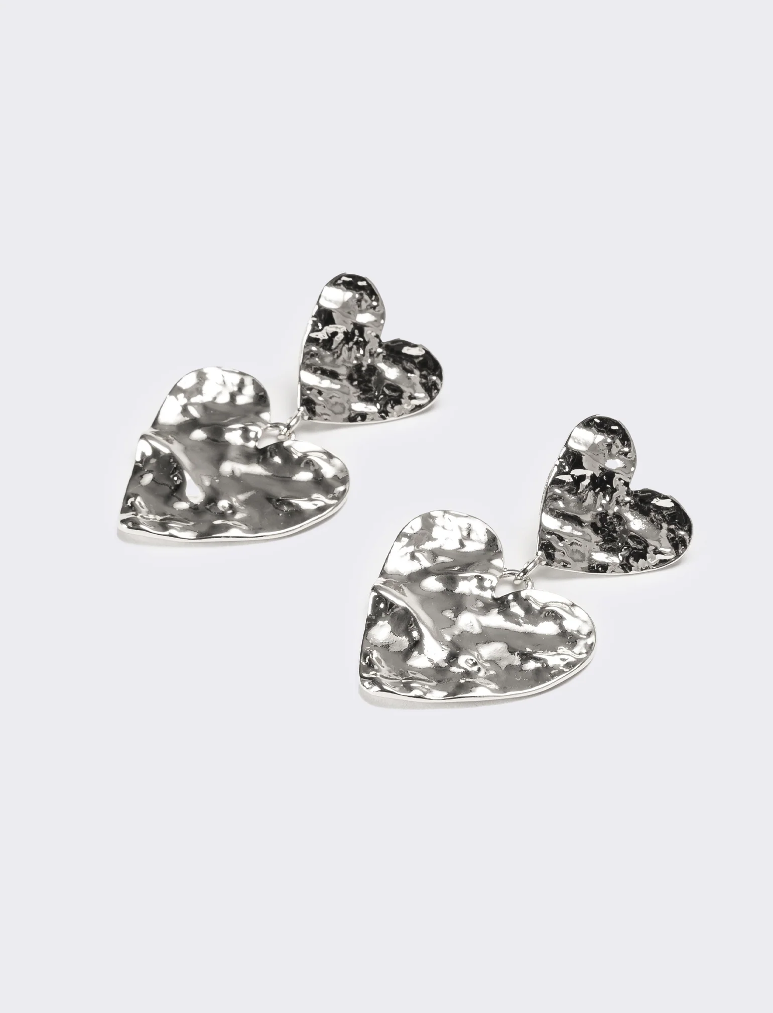 Orecchini donna doppio cuore martellato - Argento - Image 2