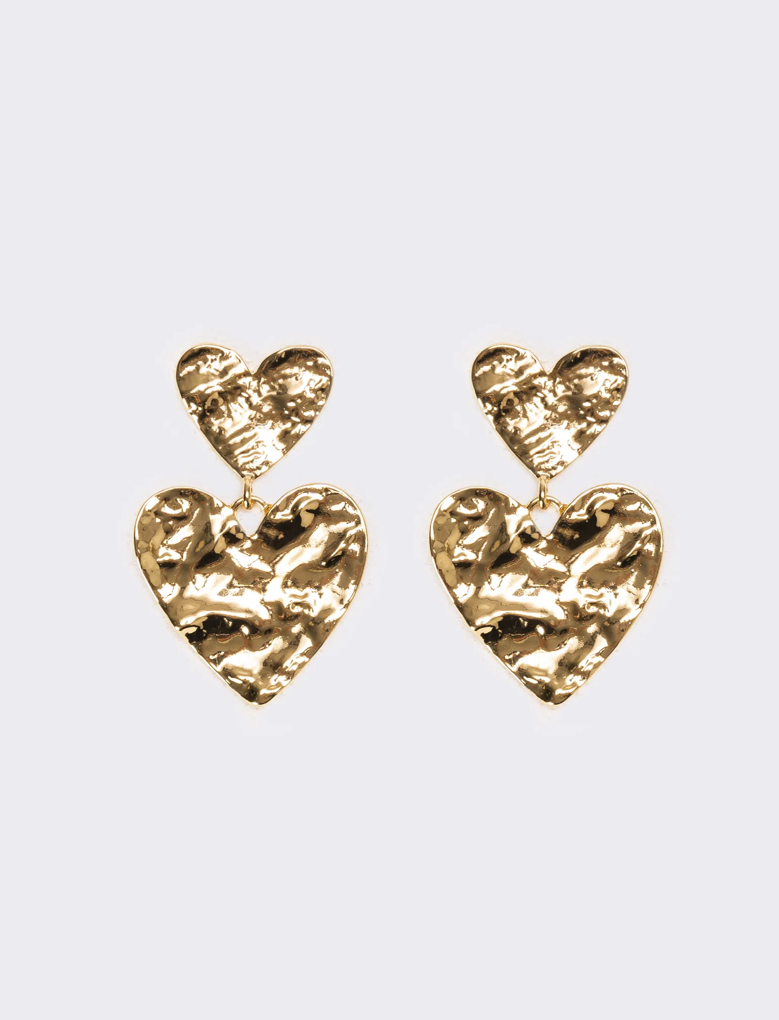 Orecchini donna doppio cuore martellato - Oro