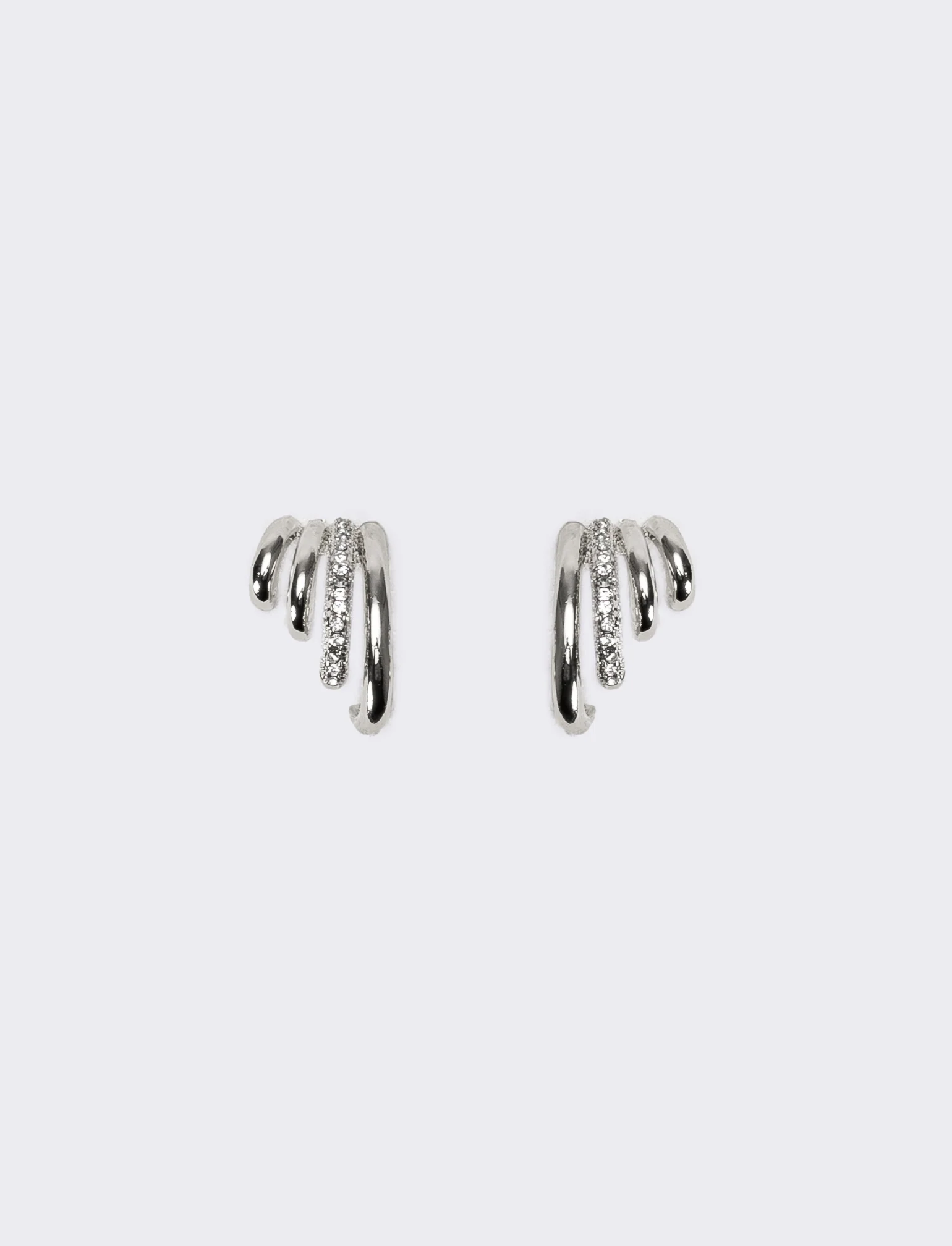 Orecchini donna effetto piercing con strass - Argento