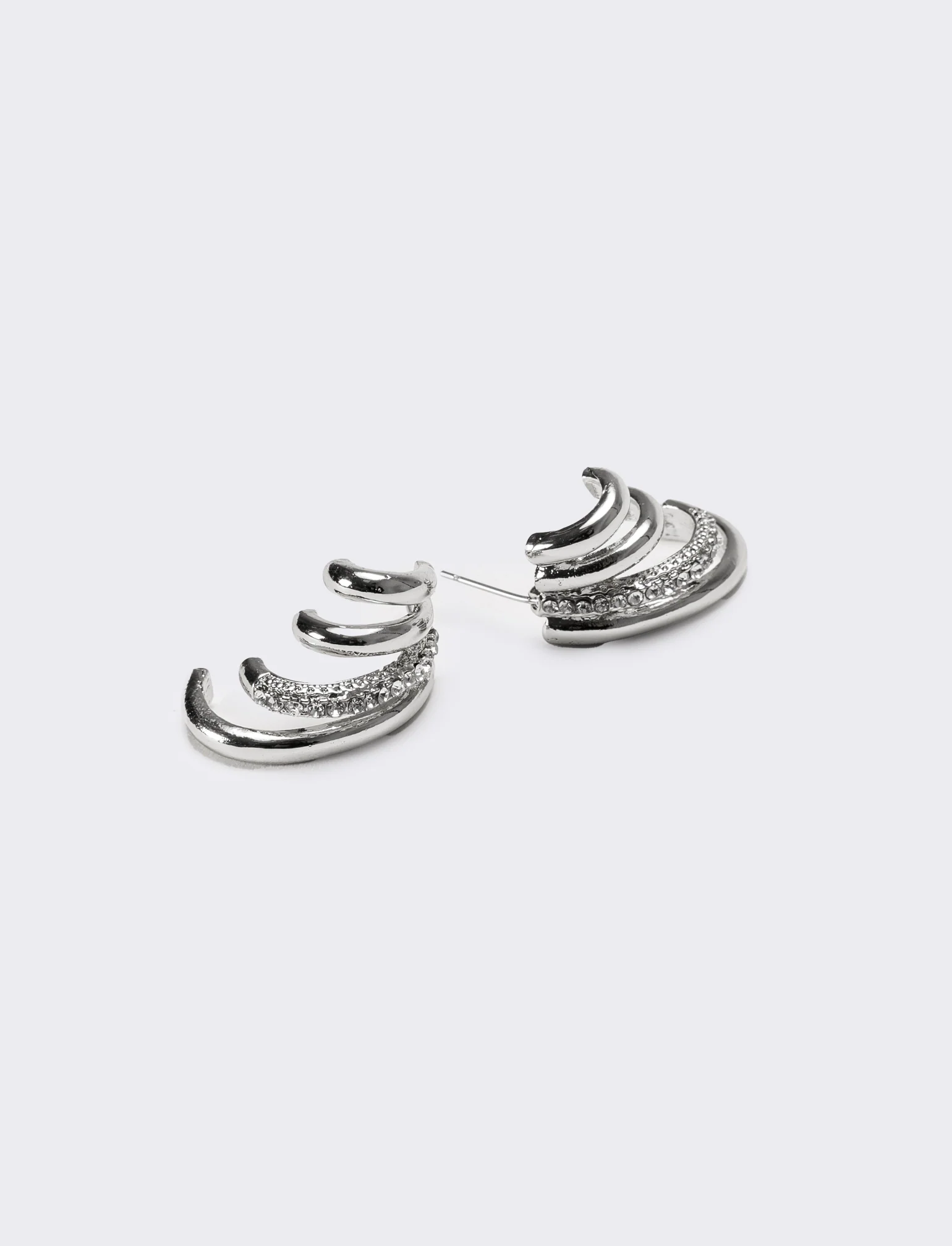 Orecchini donna effetto piercing con strass - Argento - Image 2