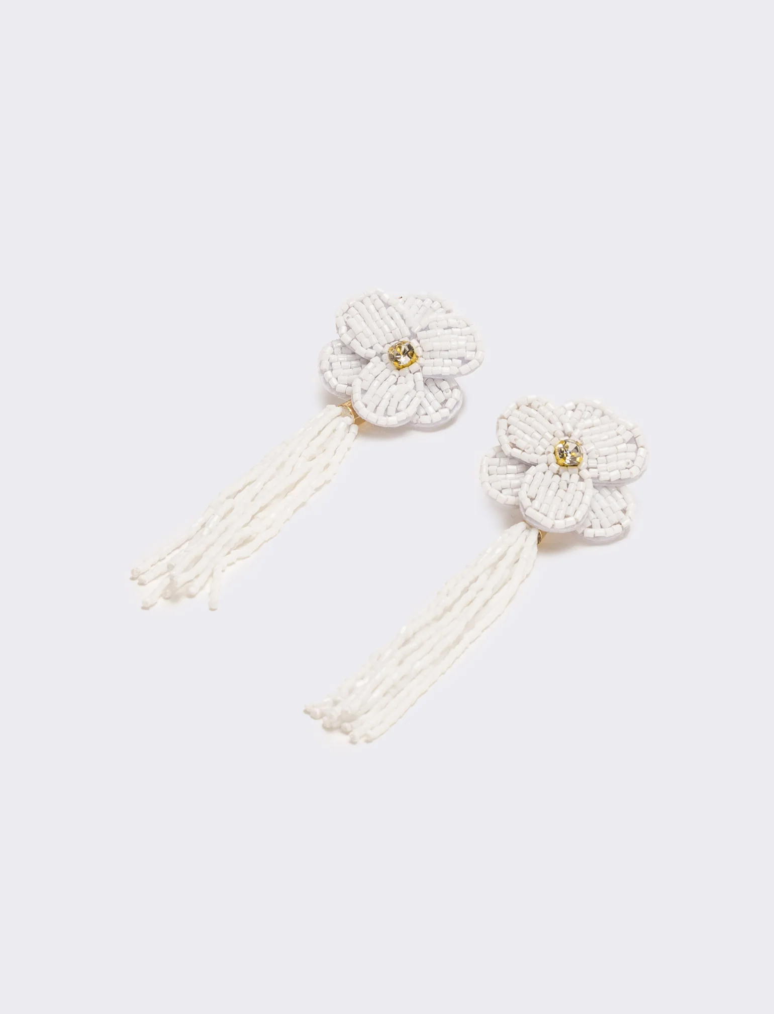 Orecchini donna fiore in conteria - Bianco sporco - Image 2
