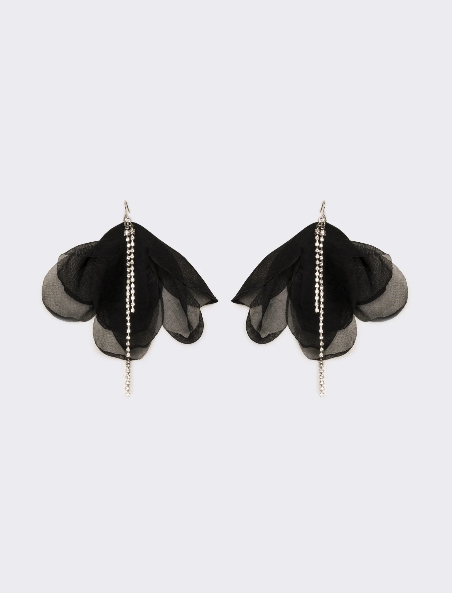Orecchini donna fiore in tessuto con strass - Nero