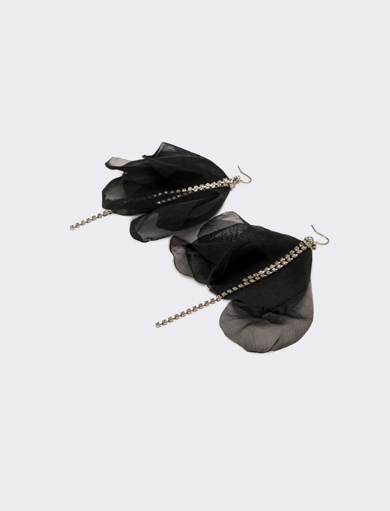 Orecchini donna fiore in tessuto con strass - Nero - Image 2