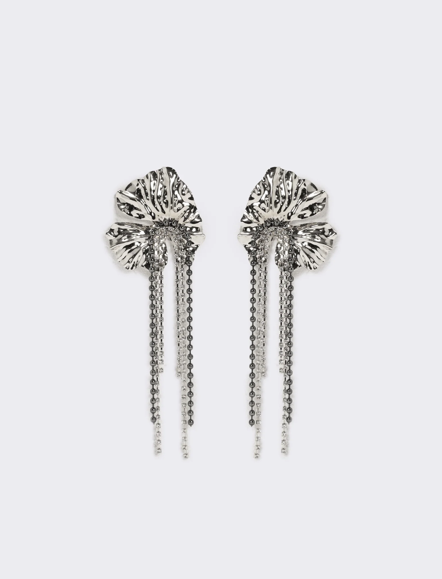 Orecchini fiori grandi con fili strass - Argento