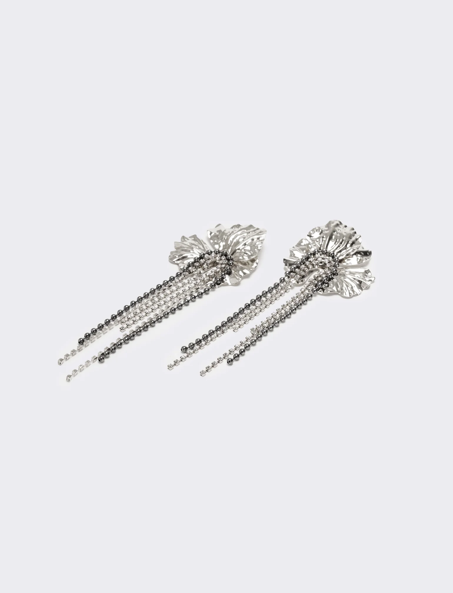 Orecchini fiori grandi con fili strass - Argento - Image 2