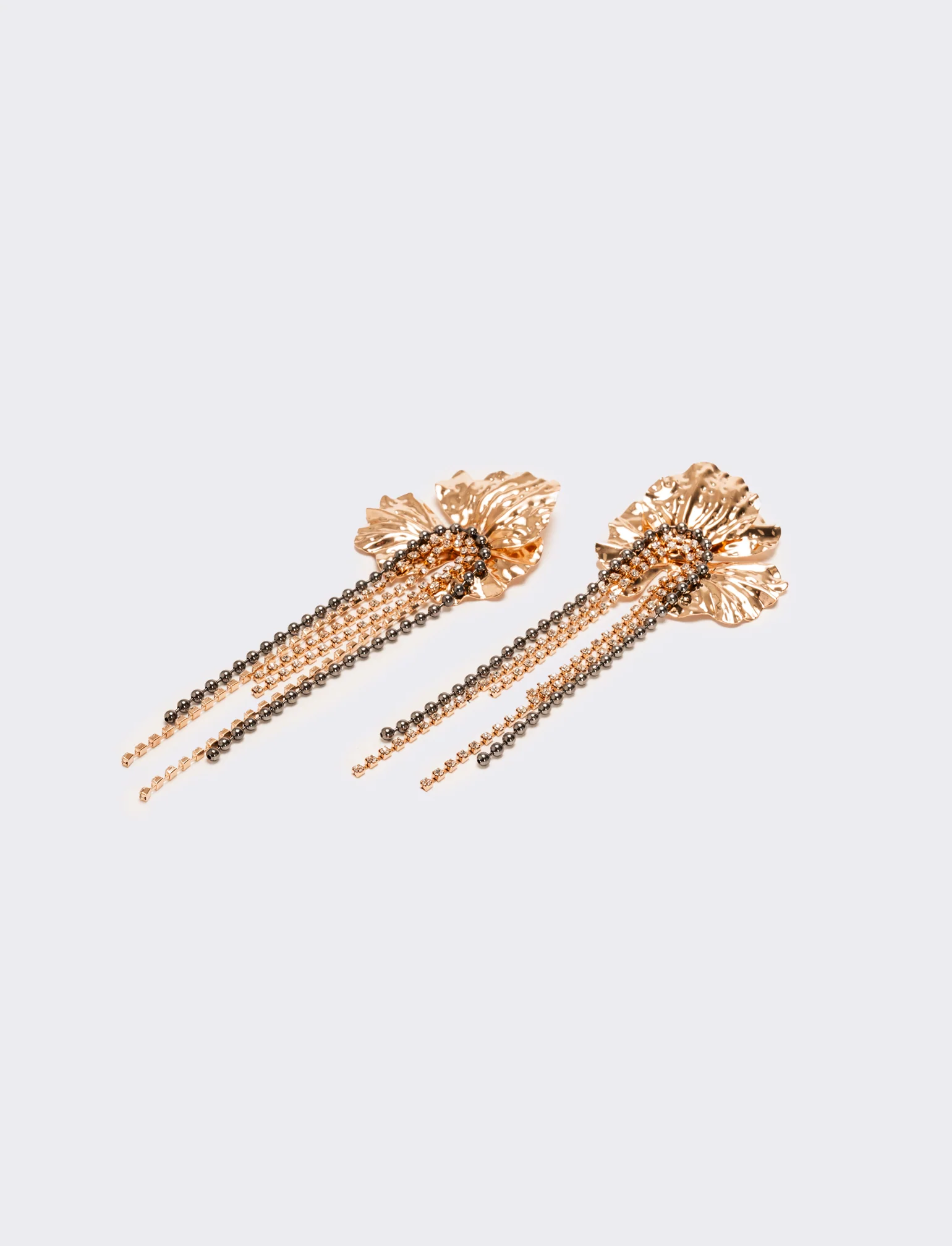 Orecchini fiori grandi con fili strass - Oro rosa - Image 2