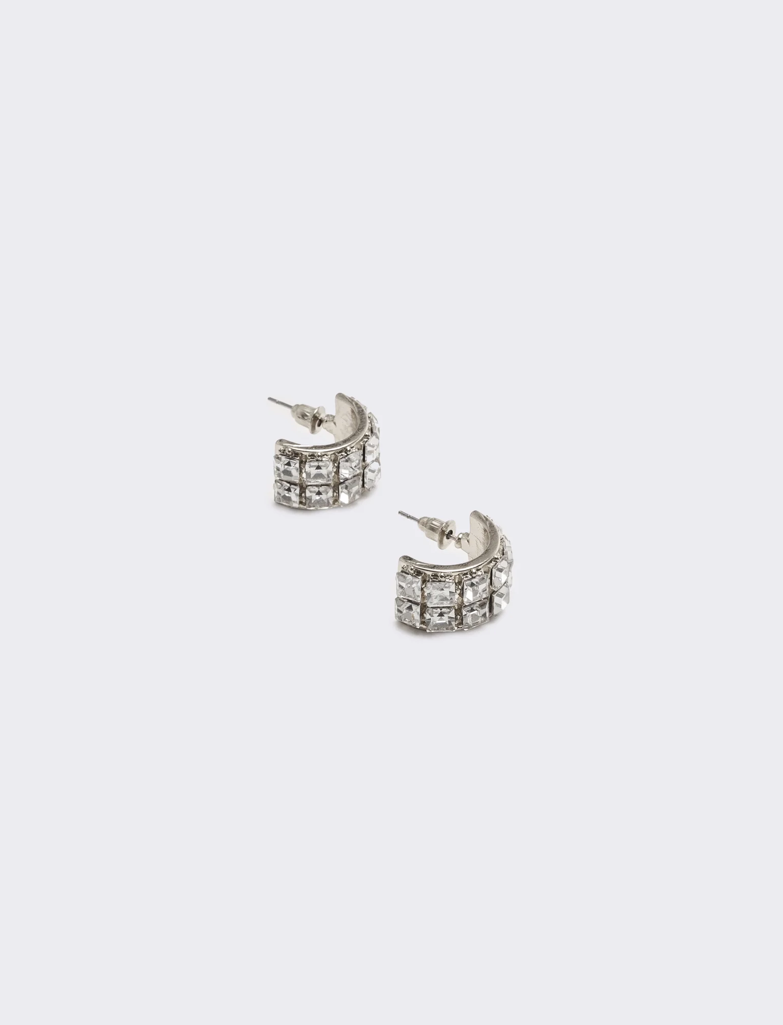 Orecchini mezzo cerchio con strass eleganti - Argento - Image 2