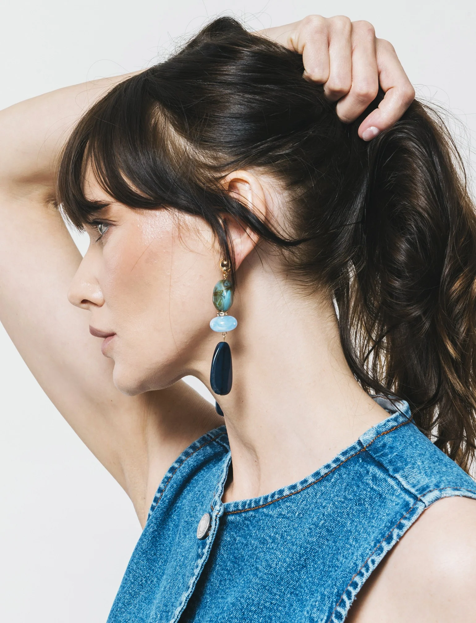 Orecchini Pendenti con Tre Pietre Eleganti - Blu - Image 2