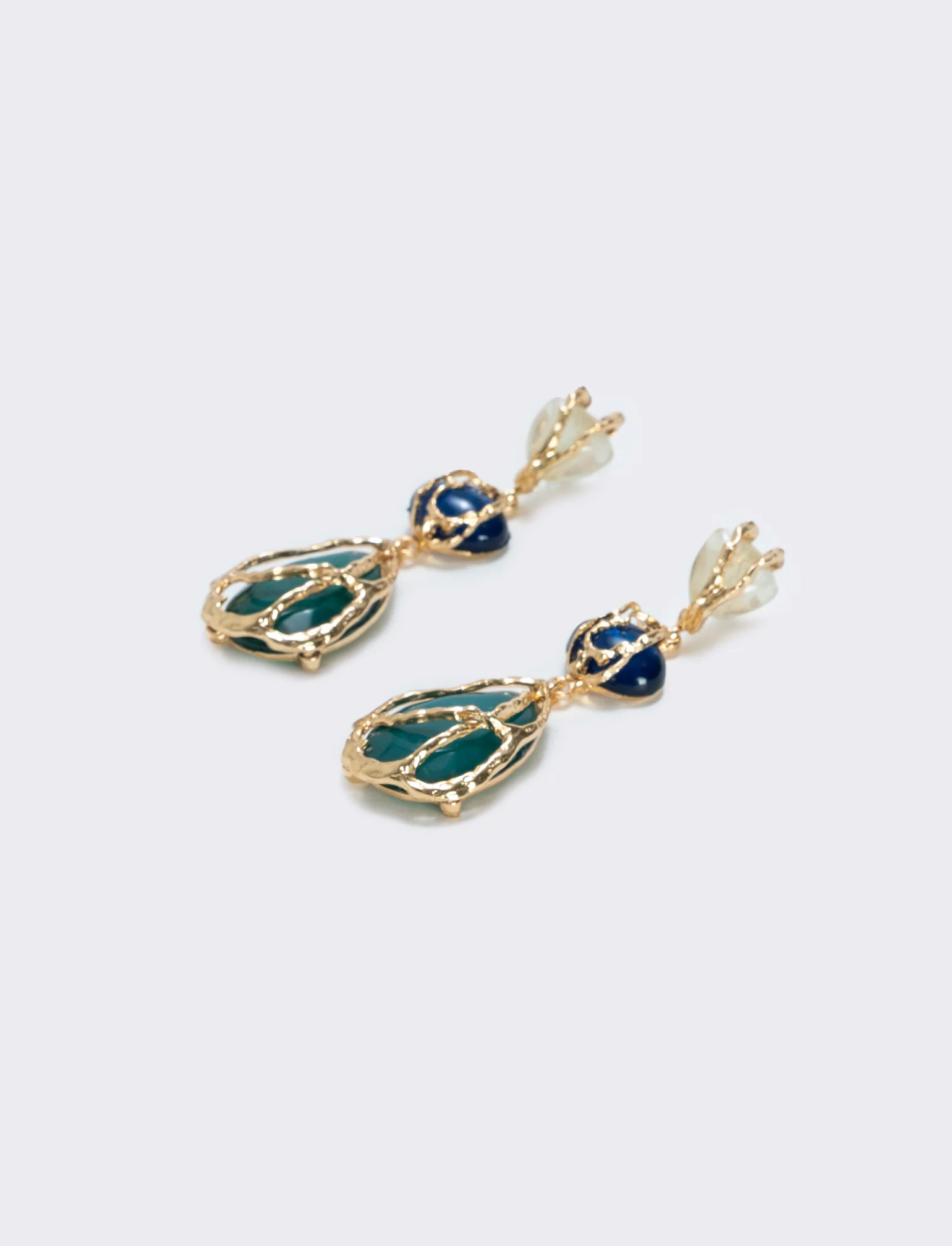 Orecchini pendenti con tre pietre eleganti - Verde - Image 2