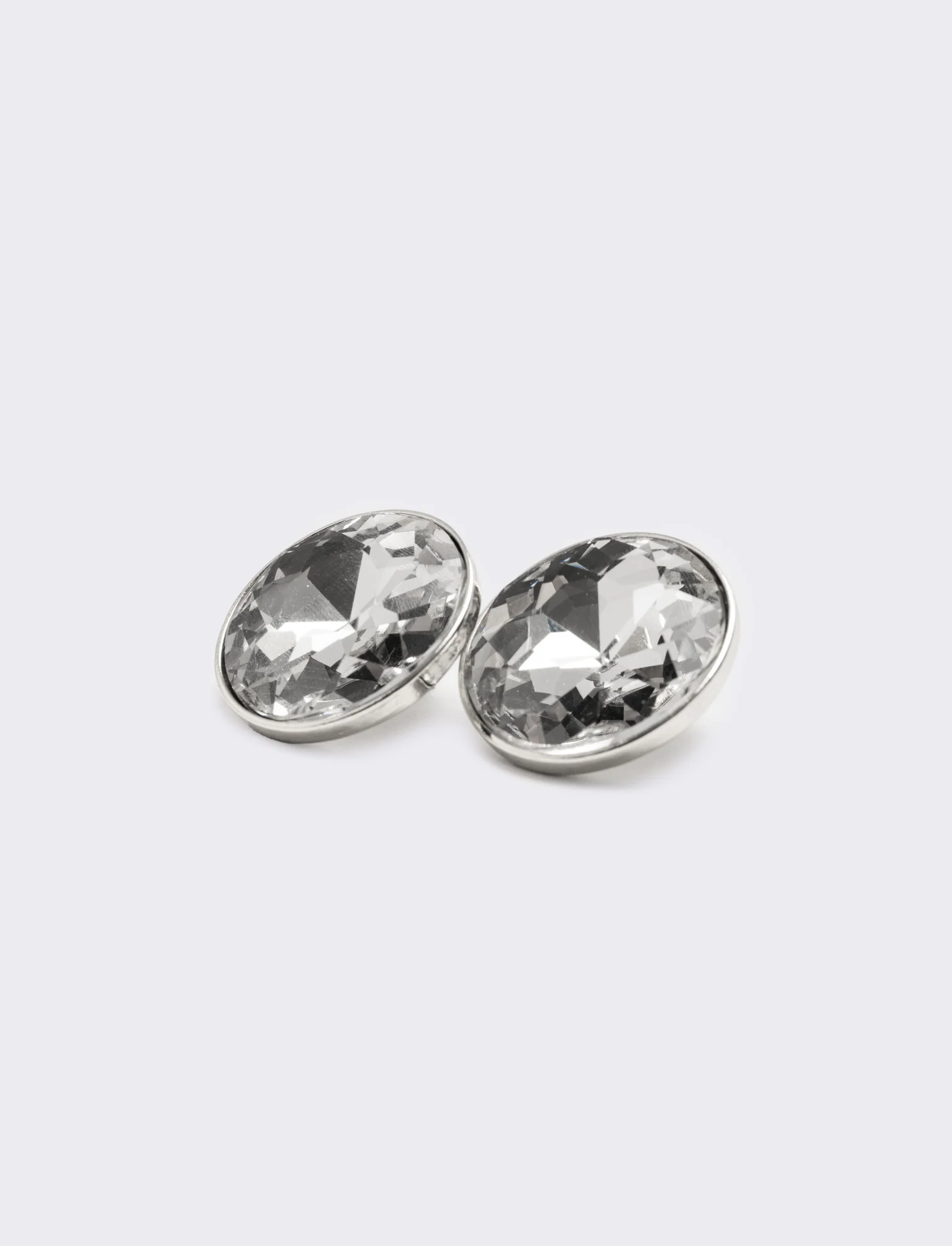 Orecchino bottone con pietra tonda e clips - Argento - Image 2